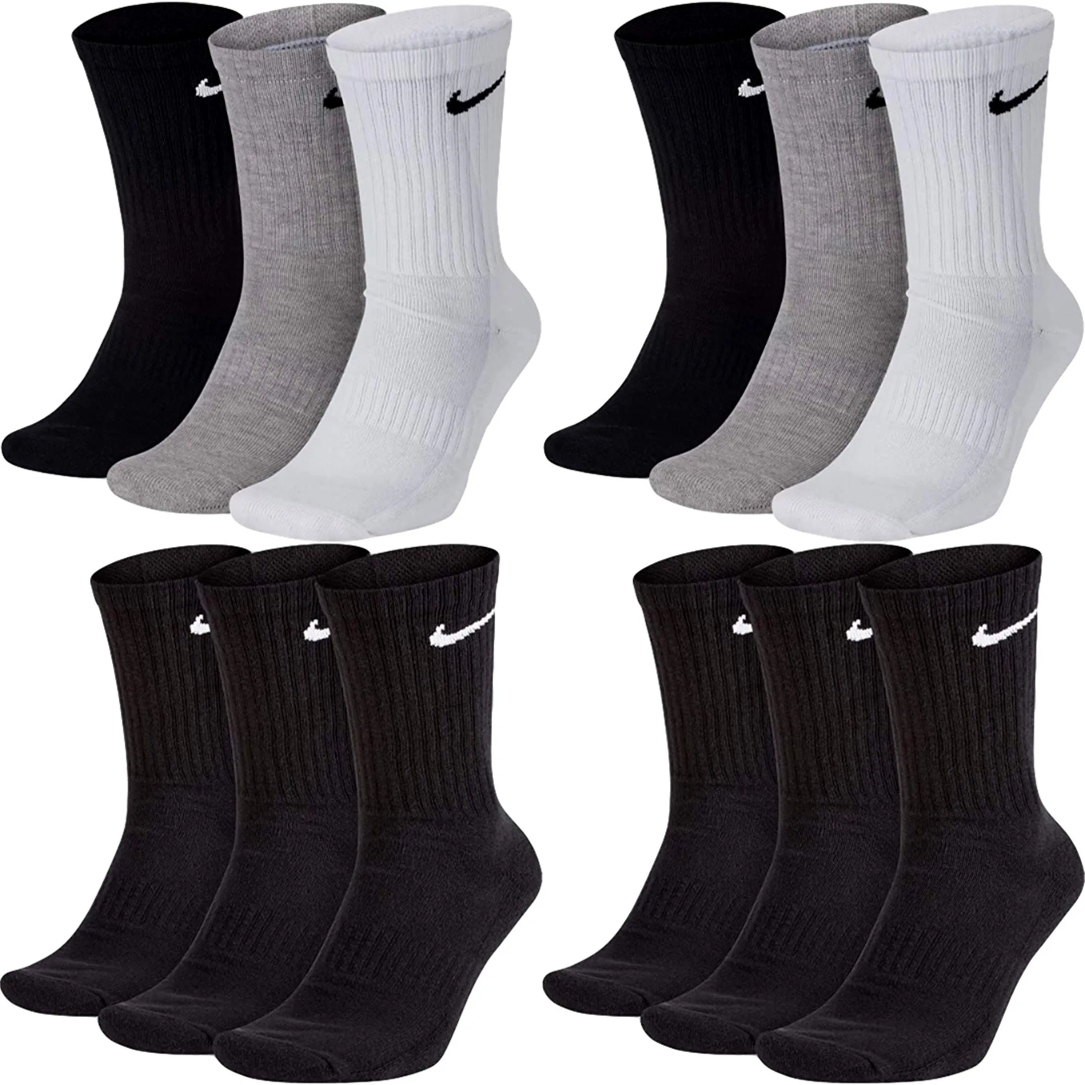 Nike Everyday Cushioned Crew Socks, 3-6 Pairs, Black White Grey, 42-46 - immagine 1