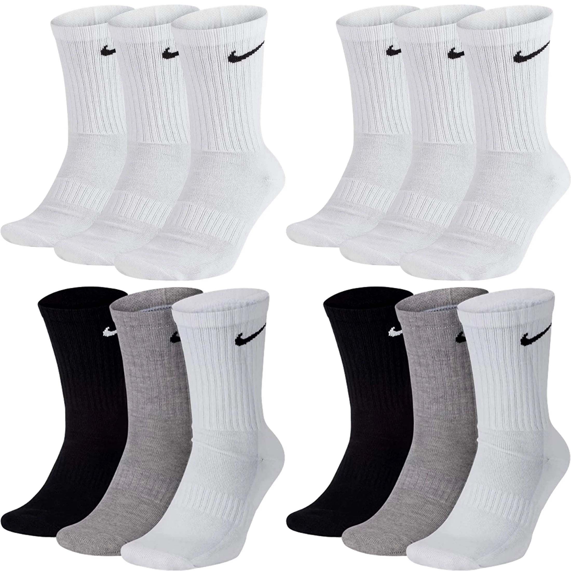 Nike Everyday Cush Crew Socks, 3-Pack, White, Black, Grey, 42-46 - immagine 1