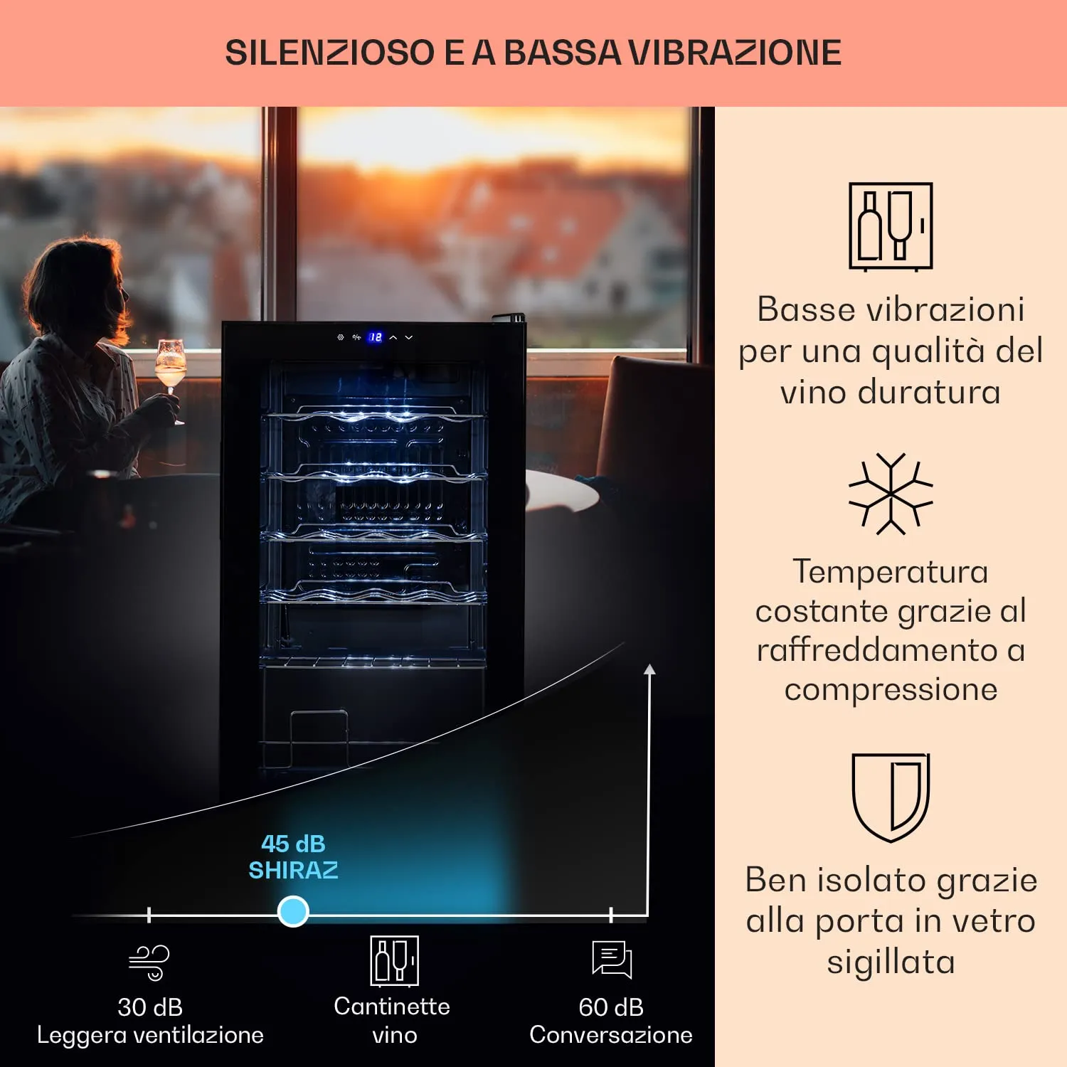Klarstein Shiraz Cantinetta Vino Nero, 24 Bottiglie, 63 L, 1 Zona - immagine 4