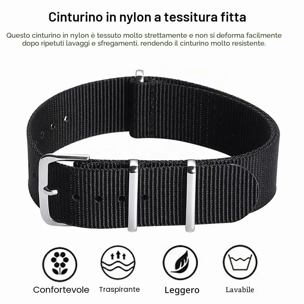 FOUUA Cinturino per Orologi in Nylon Stile Nato 20mm Nero - immagine 2