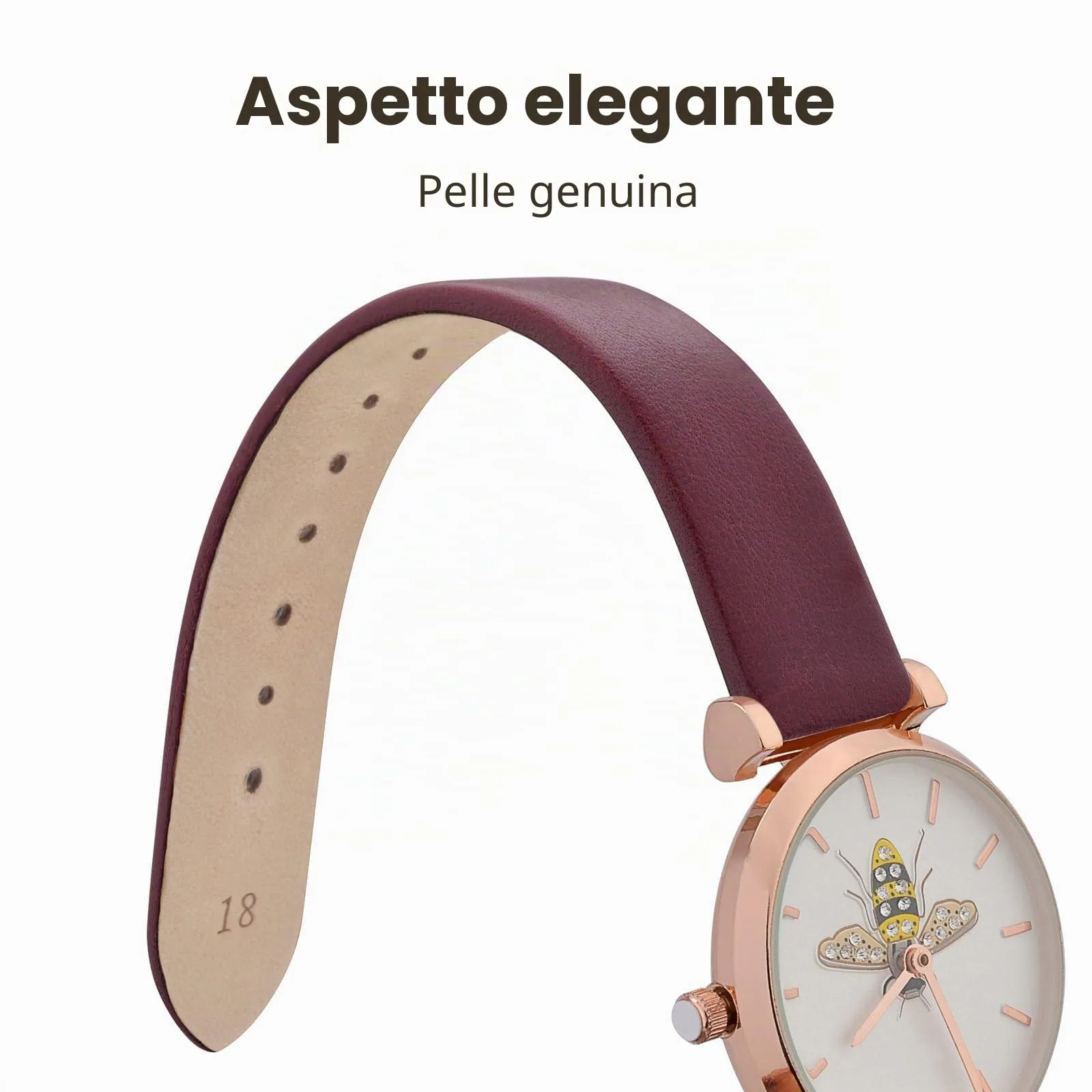 WOCCI Cinturino per Orologio in Vera Pelle 18mm - Prugna Scura con Fibbia Argento - immagine 3