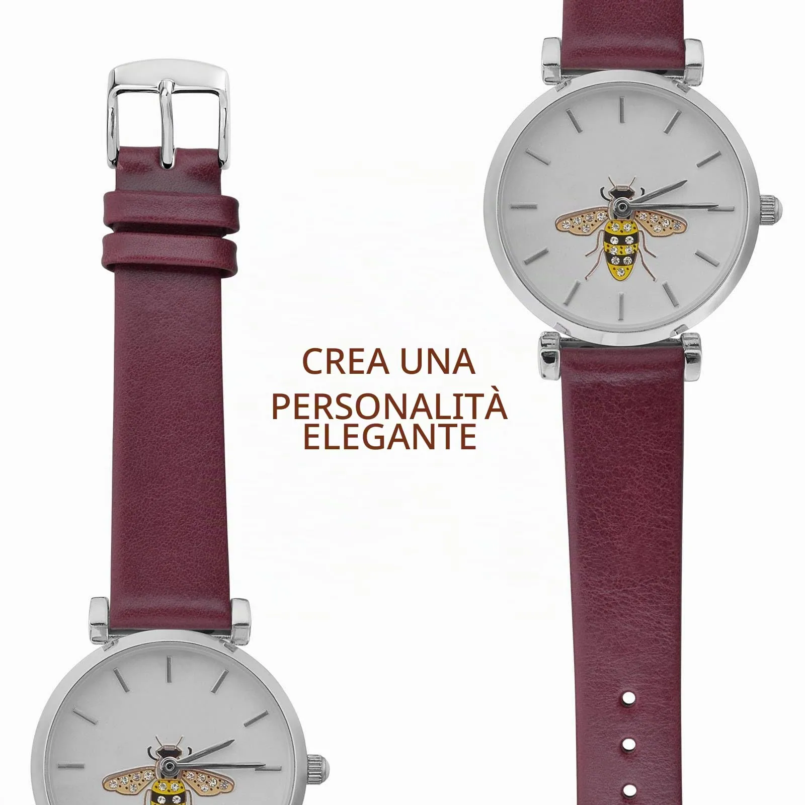 WOCCI Cinturino per Orologio in Vera Pelle 18mm - Prugna Scura con Fibbia Argento - immagine 8