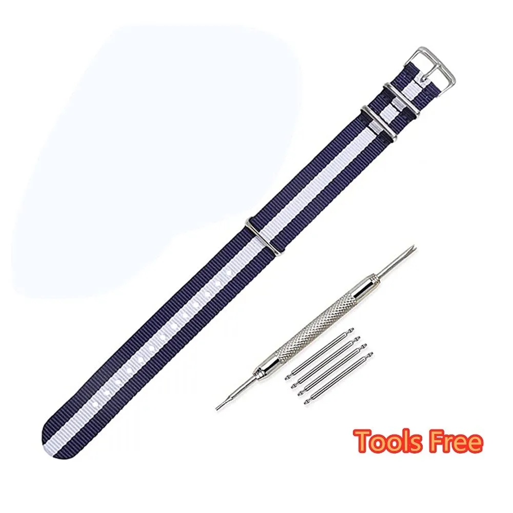 FOUUA Cinturino per orologio in nylon stile Nato, 20mm, Blu Bianco - immagine 4