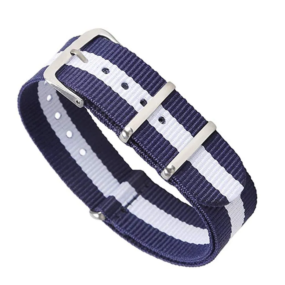 FOUUA Cinturino per orologio in nylon stile Nato, 22mm, Blu Bianco - immagine 3