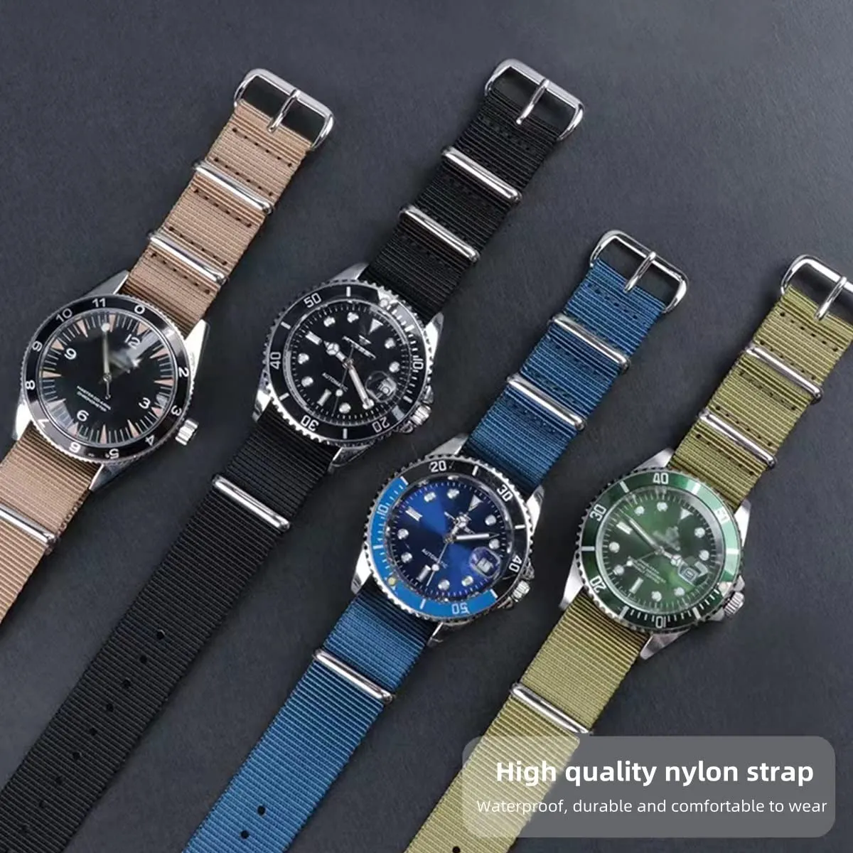 FOUUA Cinturino per orologio in nylon stile Nato 18mm Nero - immagine 3