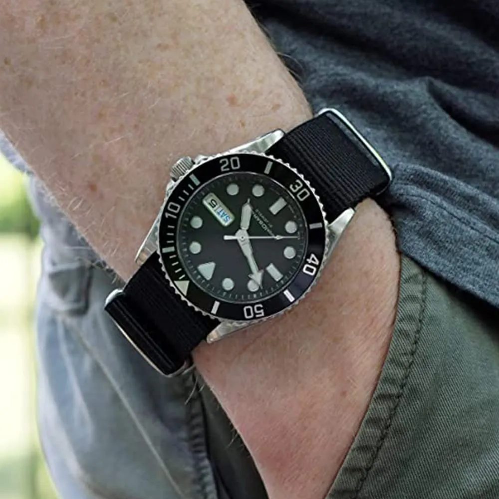 FOUUA Cinturino per Orologi in Nylon Stile Nato, 24mm, Nero - immagine 6