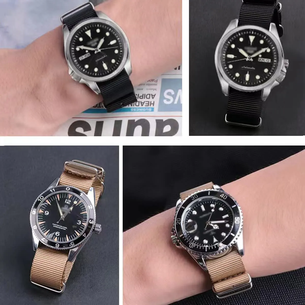 FOUUA Cinturini per orologi in nylon stile Nato 16mm Cachi - immagine 6