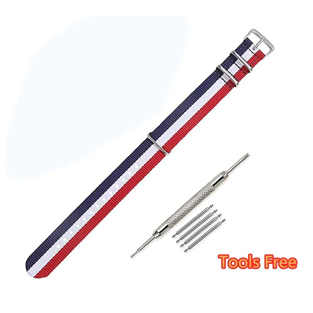 FOUUA Cinturini per orologi in nylon stile Nato, 16mm, Blu-bianco-rosso - immagine 3