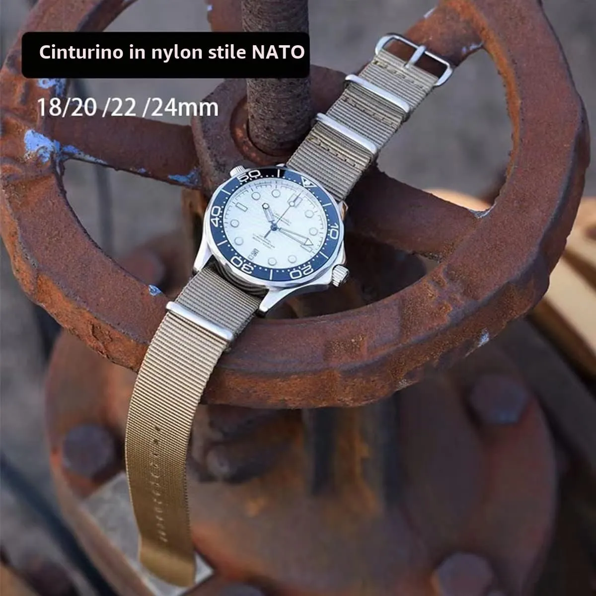 FOUUA Cinturino per Orologio in Nylon Stile Nato 24mm Cachi - immagine 4