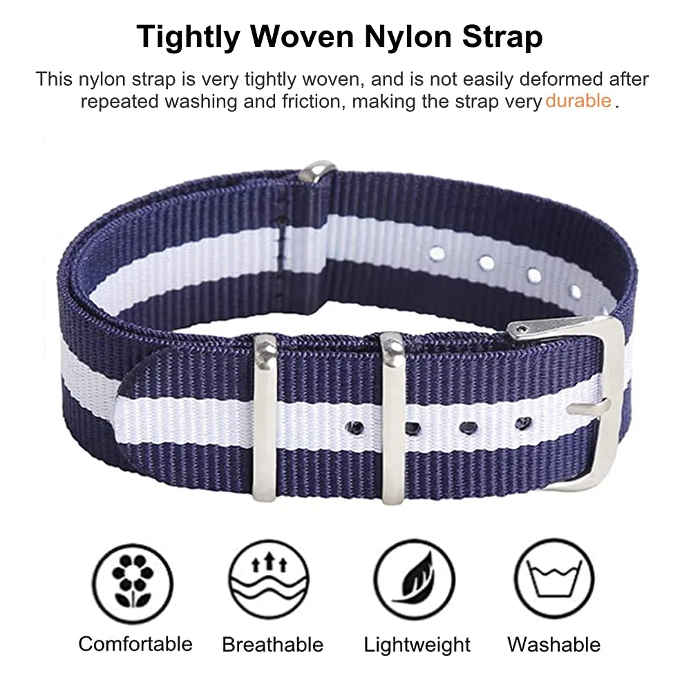 FOUUA Cinturini per orologi in nylon stile Nato 16mm Blu Bianco - immagine 2