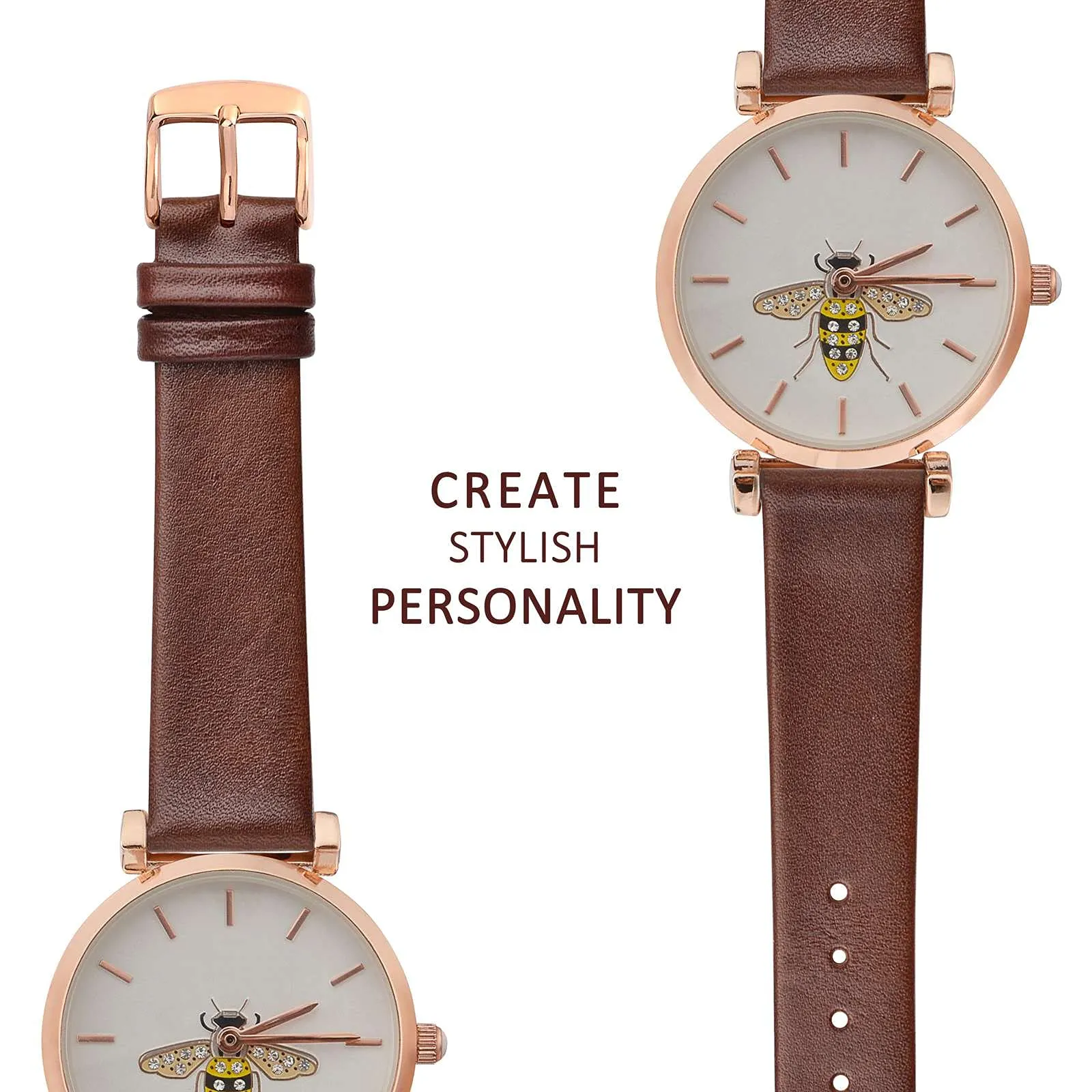 WOCCI Cinturino per Orologio 22mm in Pelle Caramello Marrone con Fibbia Oro Rosa - immagine 8