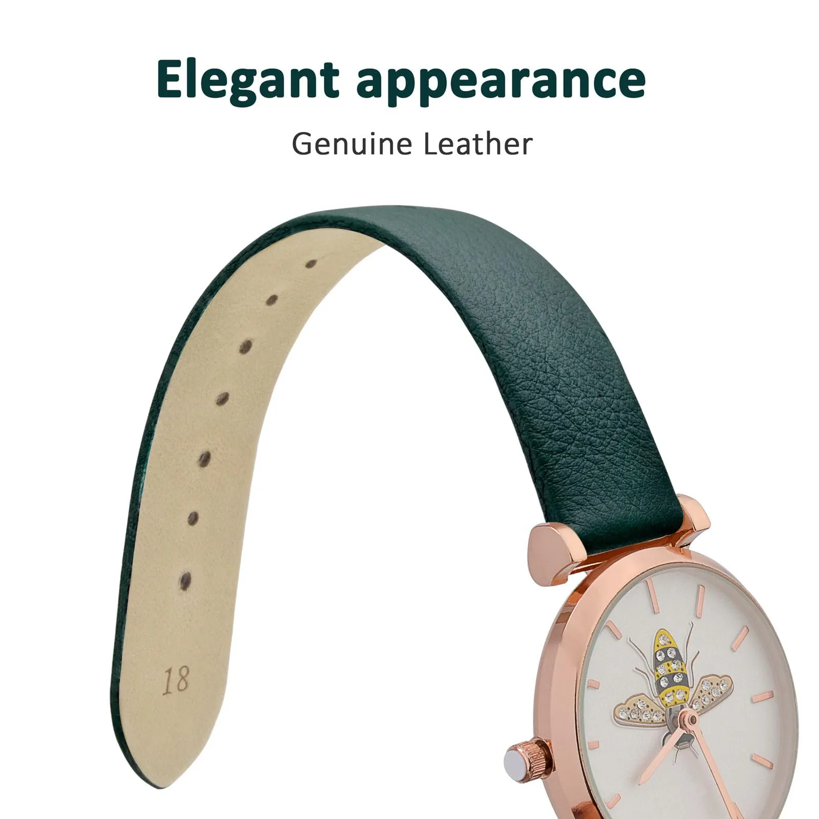 WOCCI Cinturino per Orologio in Vera Pelle 14mm - Verde Scuro con Fibbia Argento - immagine 3