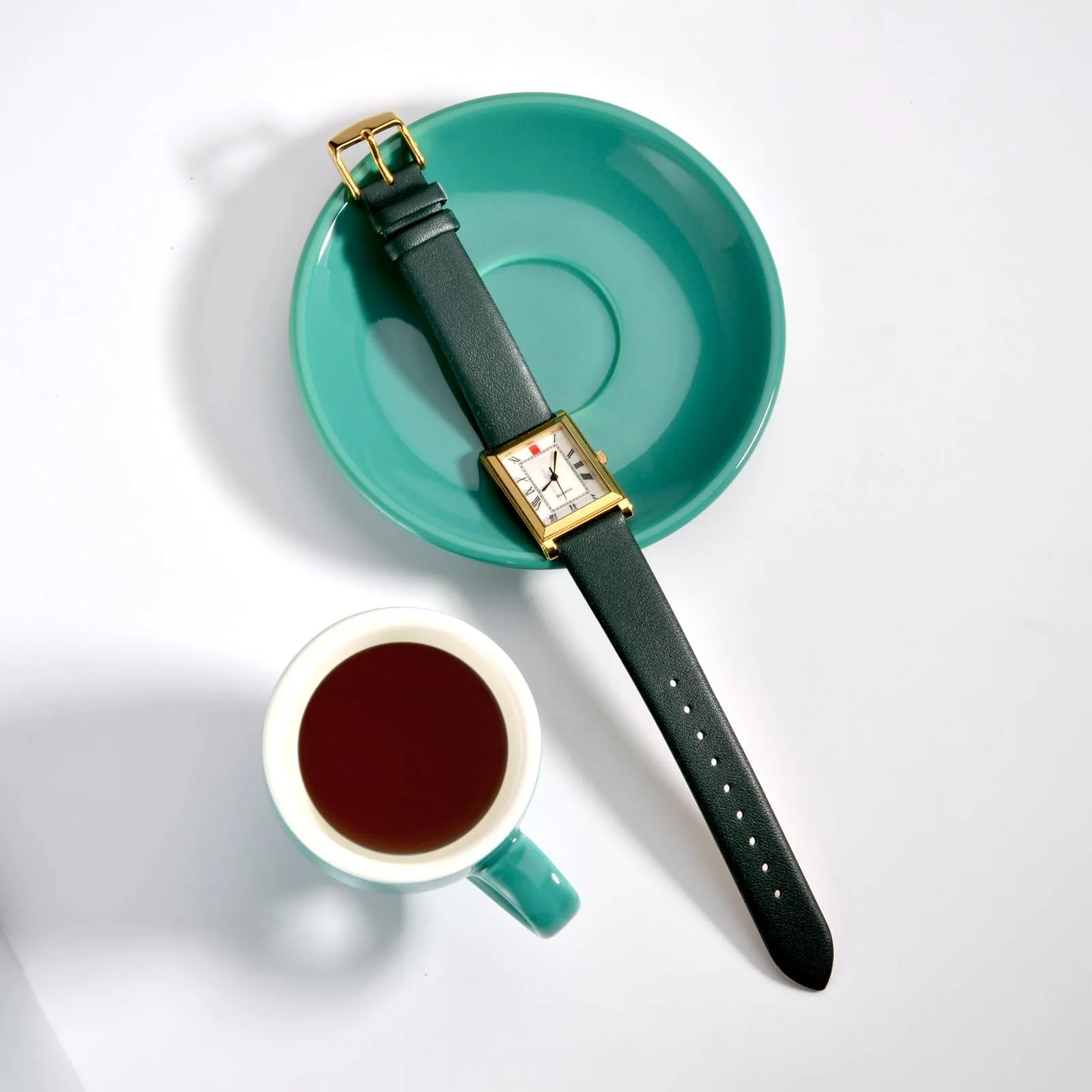 WOCCI Cinturino per Orologio 14mm in Vera Pelle con Fibbia Oro Rosa - Verde Scuro - immagine 2
