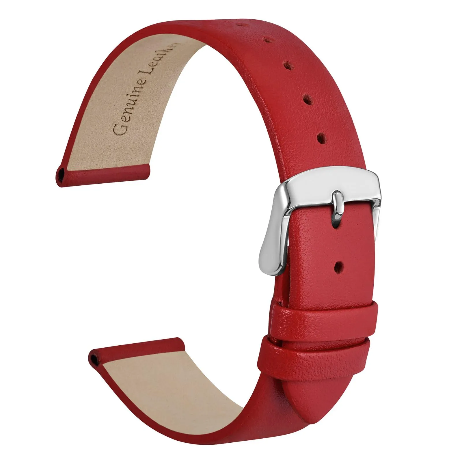 WOCCI Cinturino per Orologio in Pelle 10mm Rosso con Fibbia Argento - immagine 1