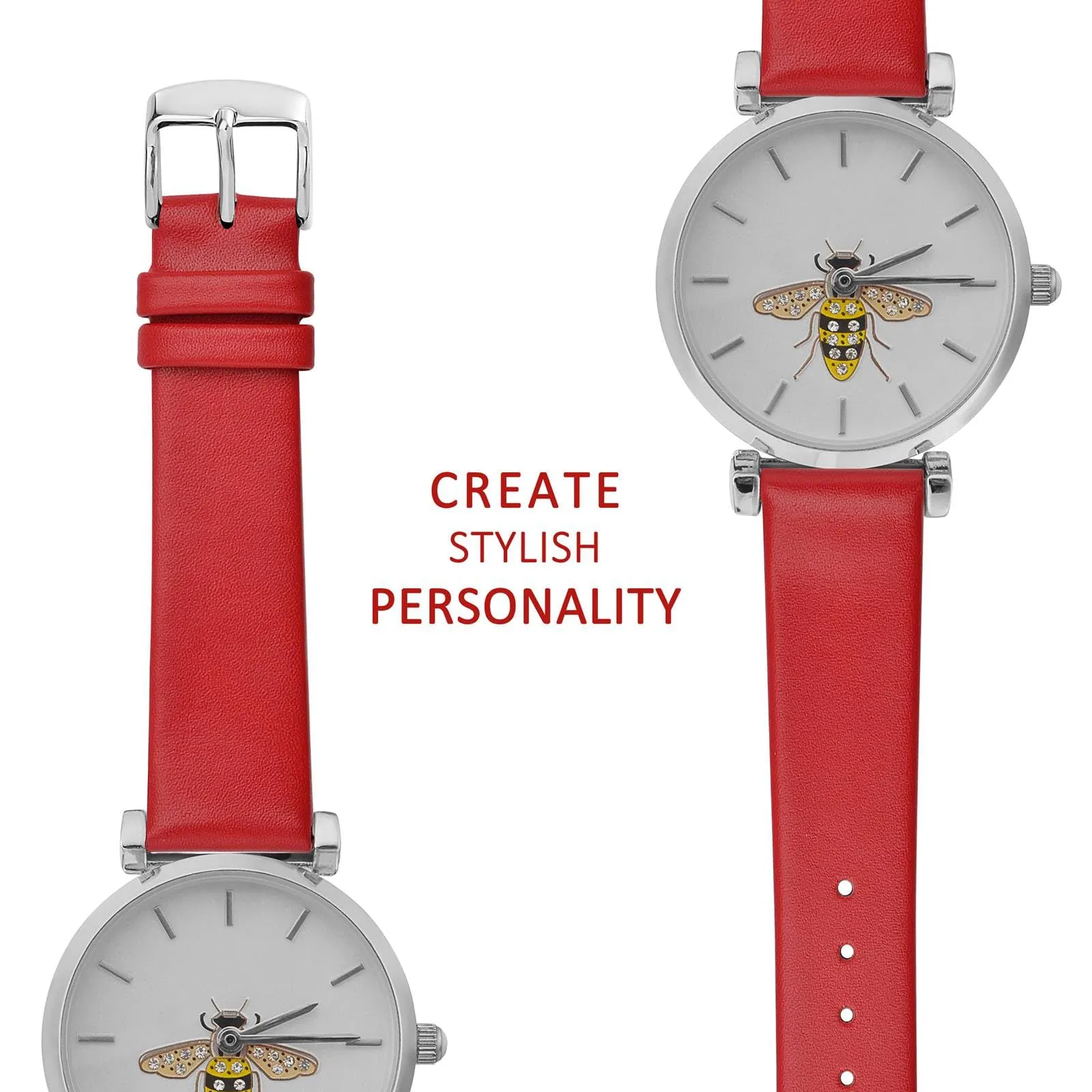WOCCI Cinturino per Orologio in Pelle 10mm Rosso con Fibbia Argento - immagine 8