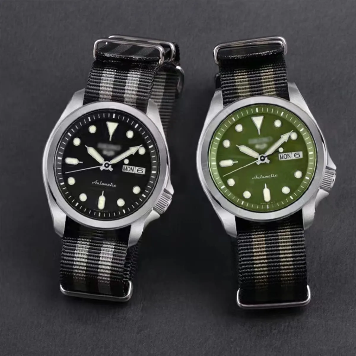 FOUUA Cinturino per Orologi in Nylon Stile Nato 18mm Nero-verde - immagine 4