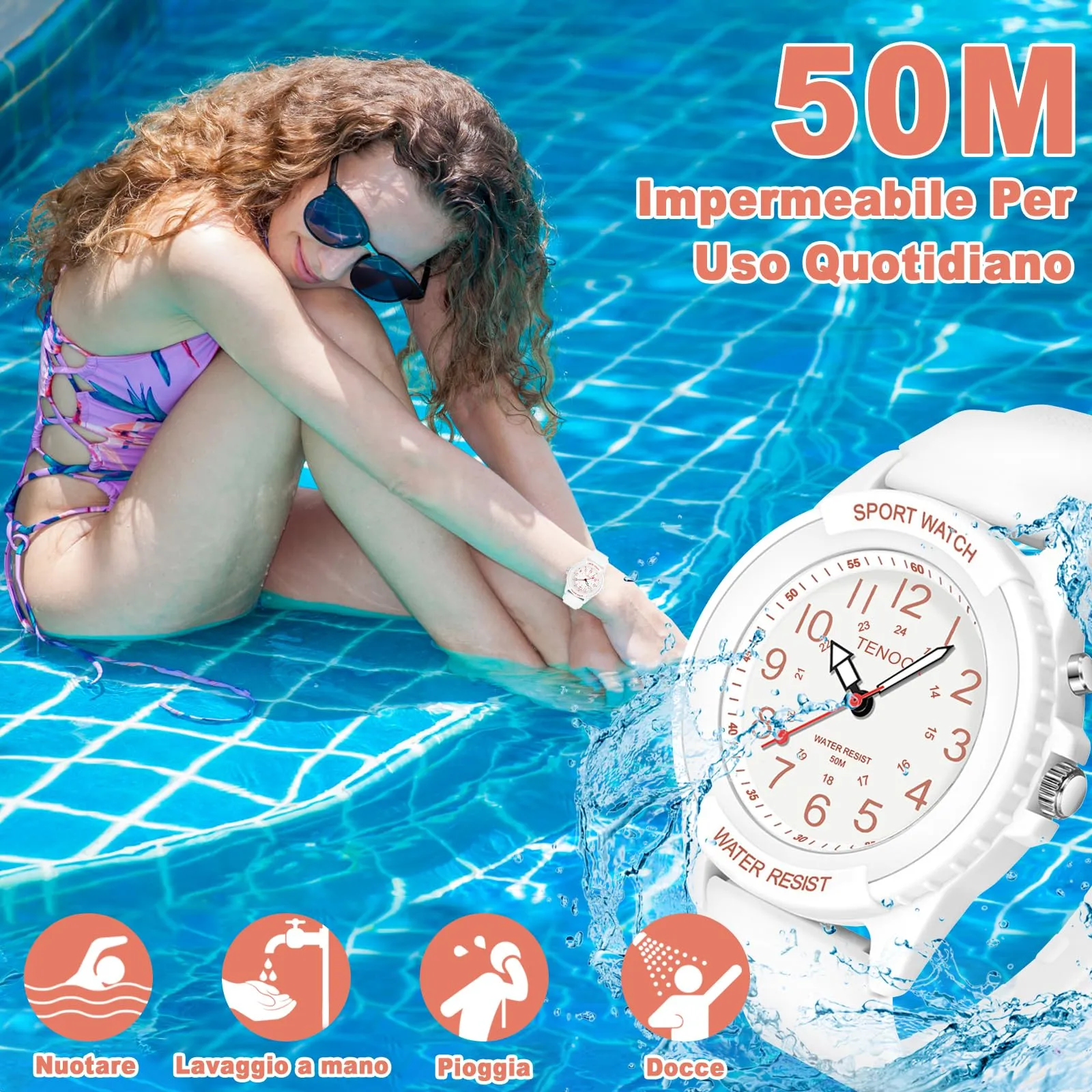 TENOCK Orologio da Polso Sportivo Donna Analogico al Quarzo 50M Impermeabile con Luce Notturna - immagine 2
