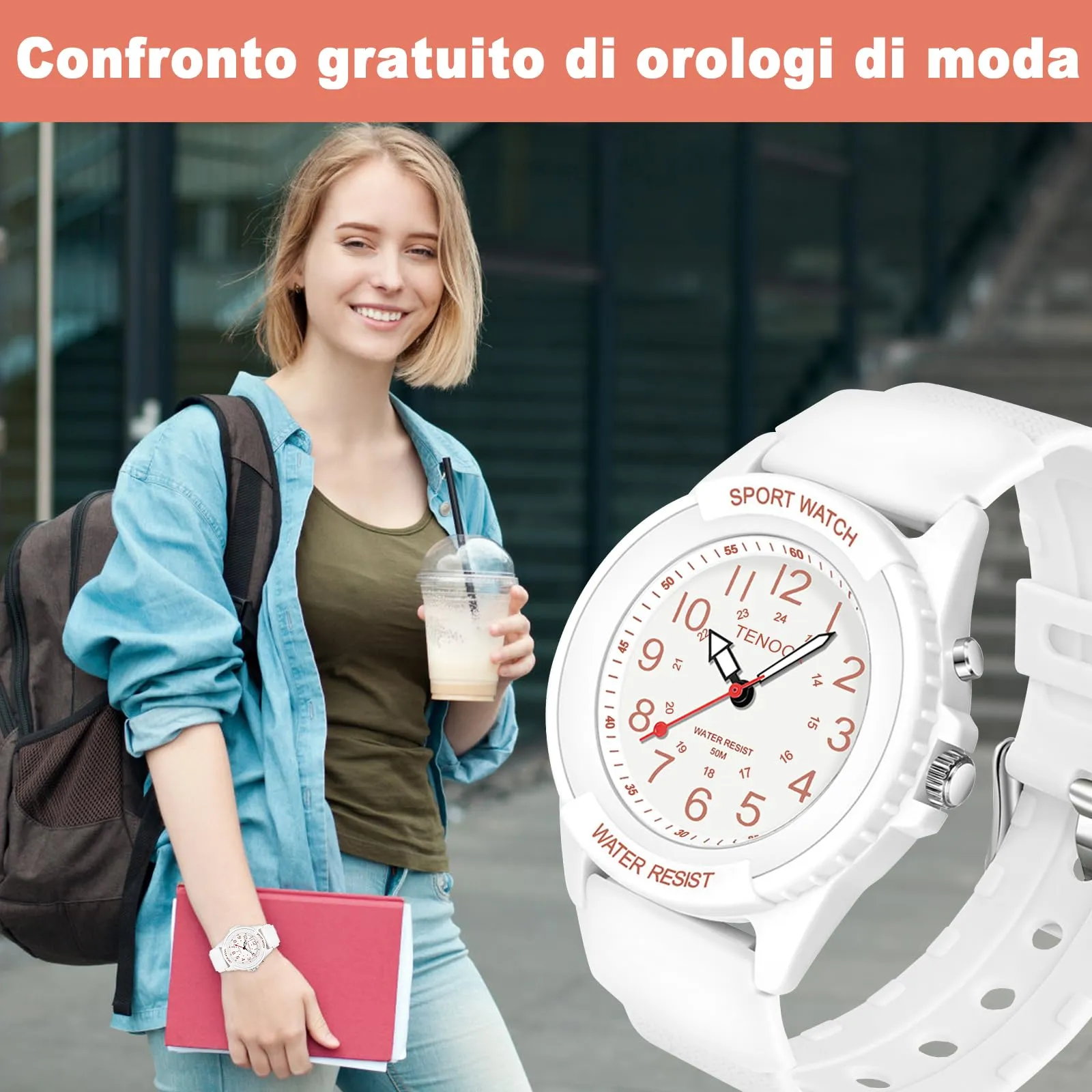 TENOCK Orologio da Polso Sportivo Donna Analogico al Quarzo 50M Impermeabile con Luce Notturna - immagine 4