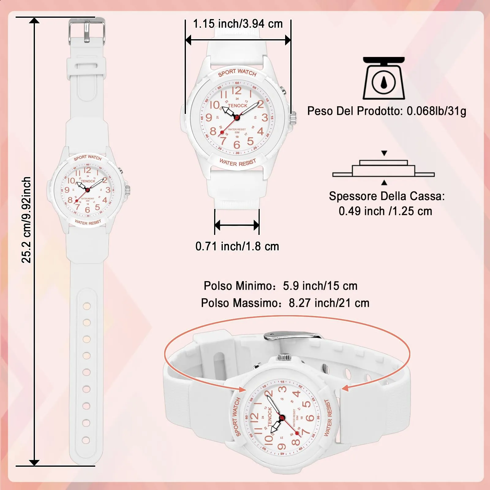 TENOCK Orologio da Polso Sportivo Donna Analogico al Quarzo 50M Impermeabile con Luce Notturna - immagine 6