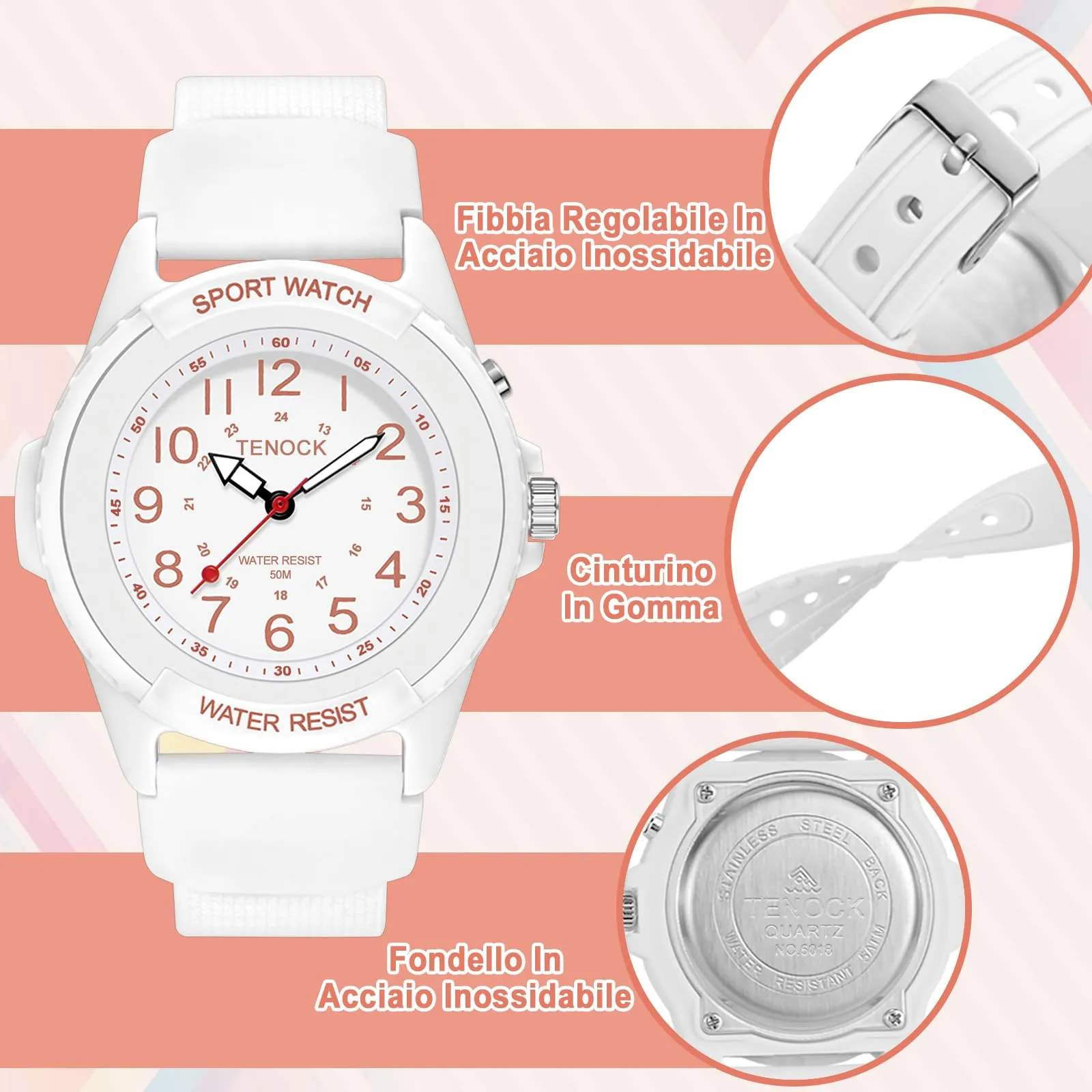 TENOCK Orologio da Polso Sportivo Donna Analogico al Quarzo 50M Impermeabile con Luce Notturna - immagine 7