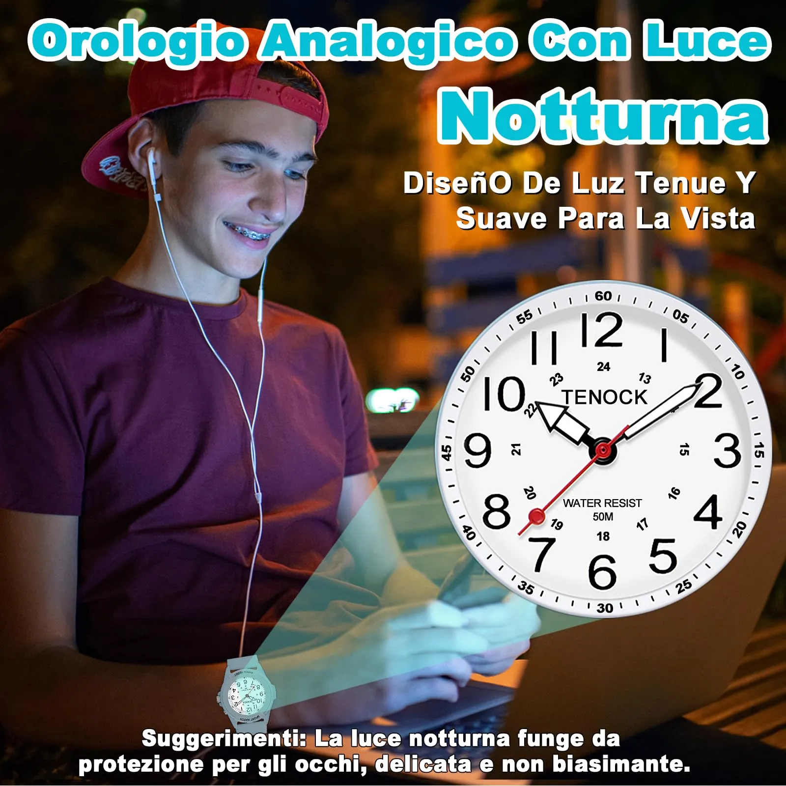 TENOCK Orologio da Polso Sportivo da Donna Analogico al Quarzo 50M Impermeabile con Luce Notturna - immagine 3