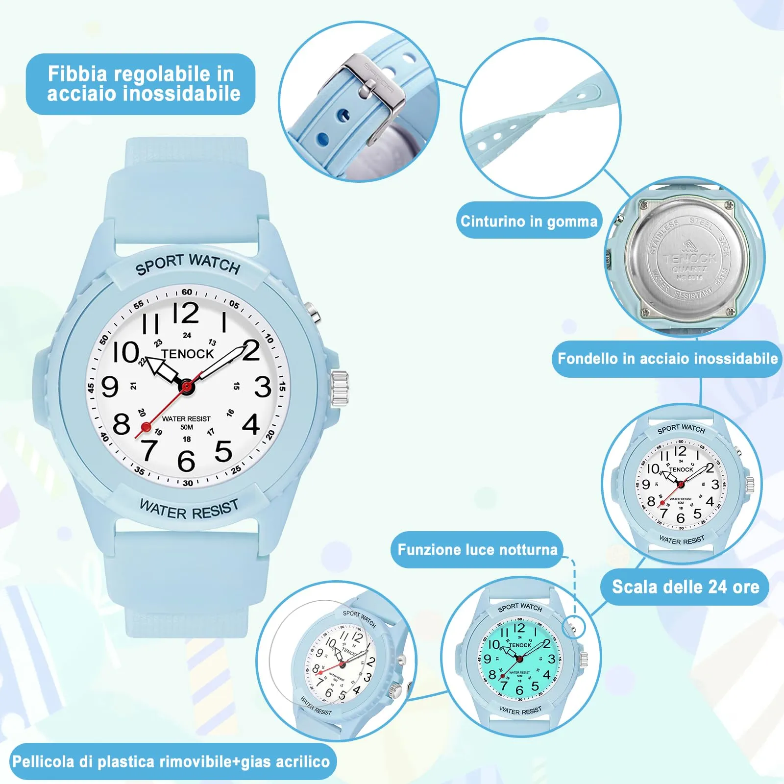 TENOCK Orologio da Polso Sportivo da Donna Analogico al Quarzo 50M Impermeabile con Luce Notturna - immagine 7