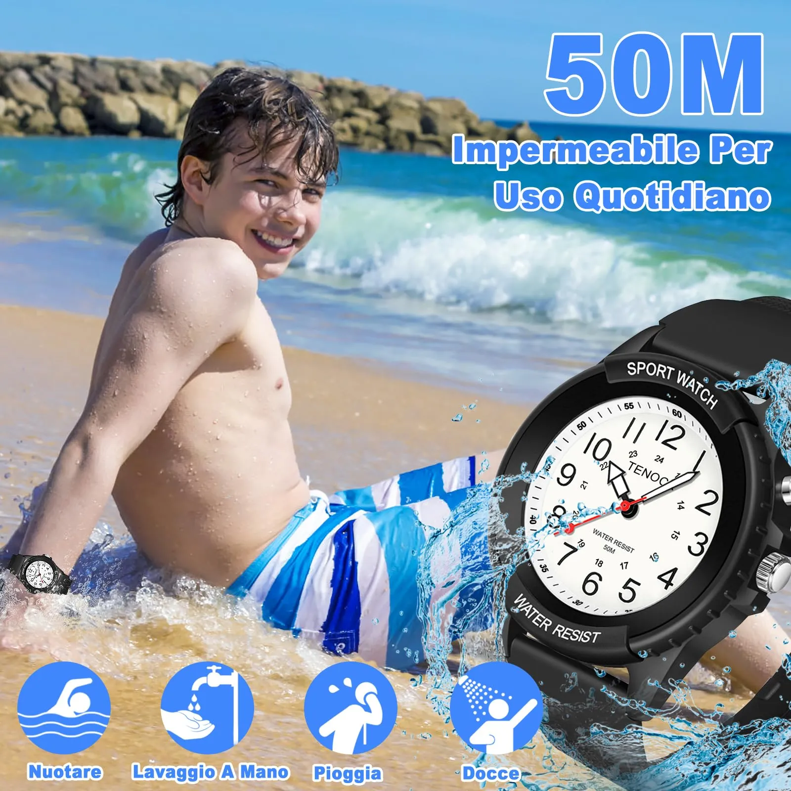 TENOCK Orologio da Polso Sportivo da Donna Analogico al Quarzo, Impermeabile 50M con Luce Notturna - immagine 2