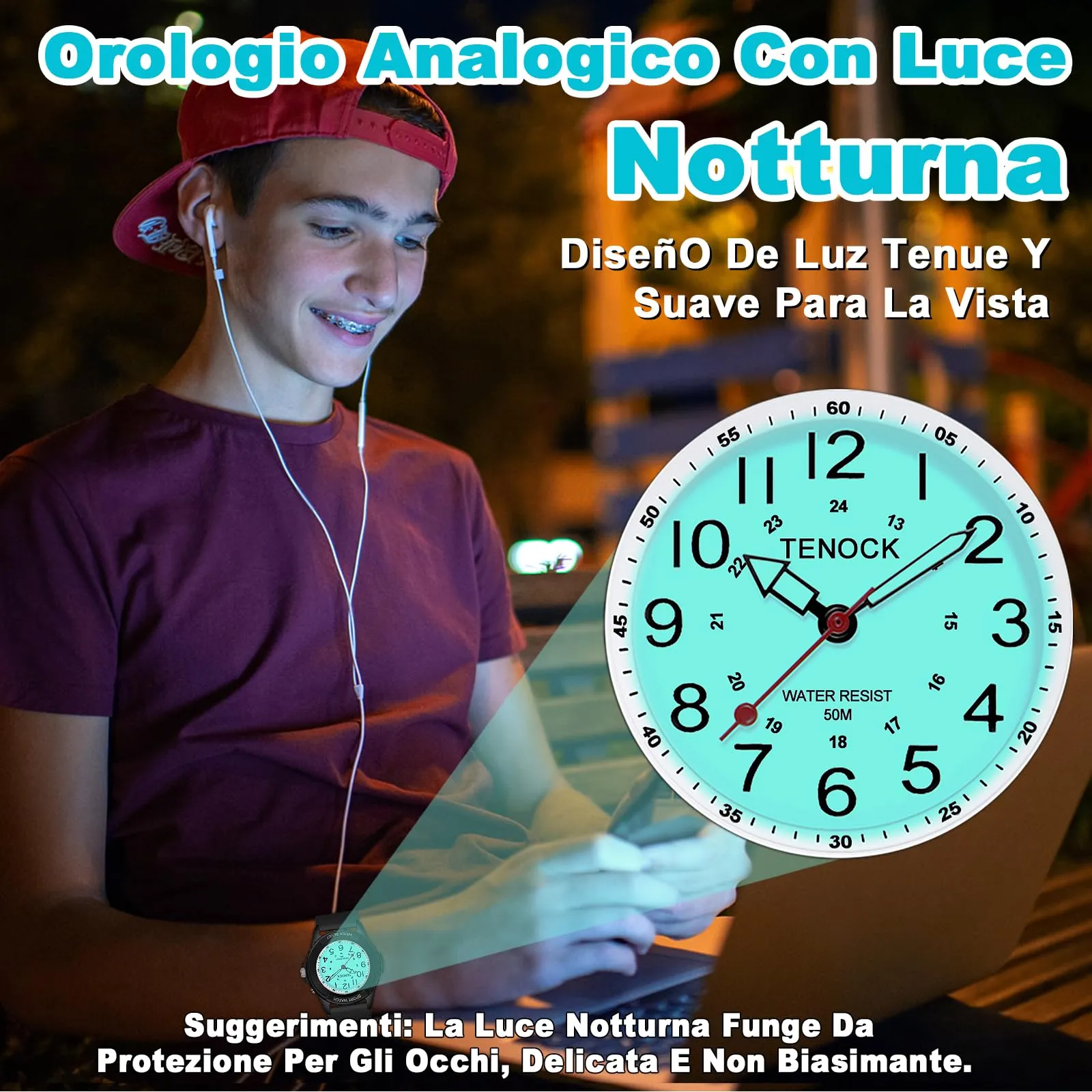 TENOCK Orologio da Polso Sportivo da Donna Analogico al Quarzo, Impermeabile 50M con Luce Notturna - immagine 3
