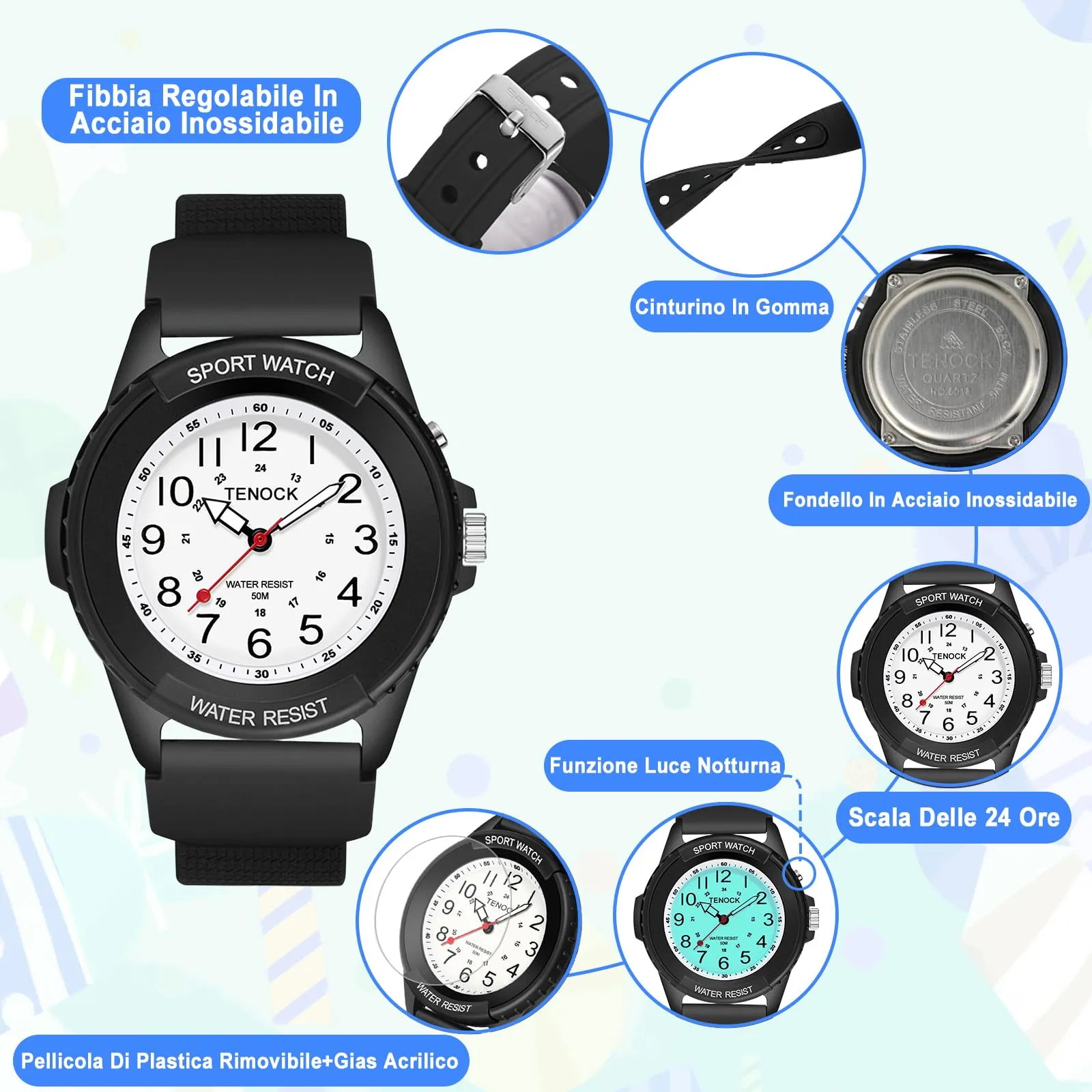 TENOCK Orologio da Polso Sportivo da Donna Analogico al Quarzo, Impermeabile 50M con Luce Notturna - immagine 7