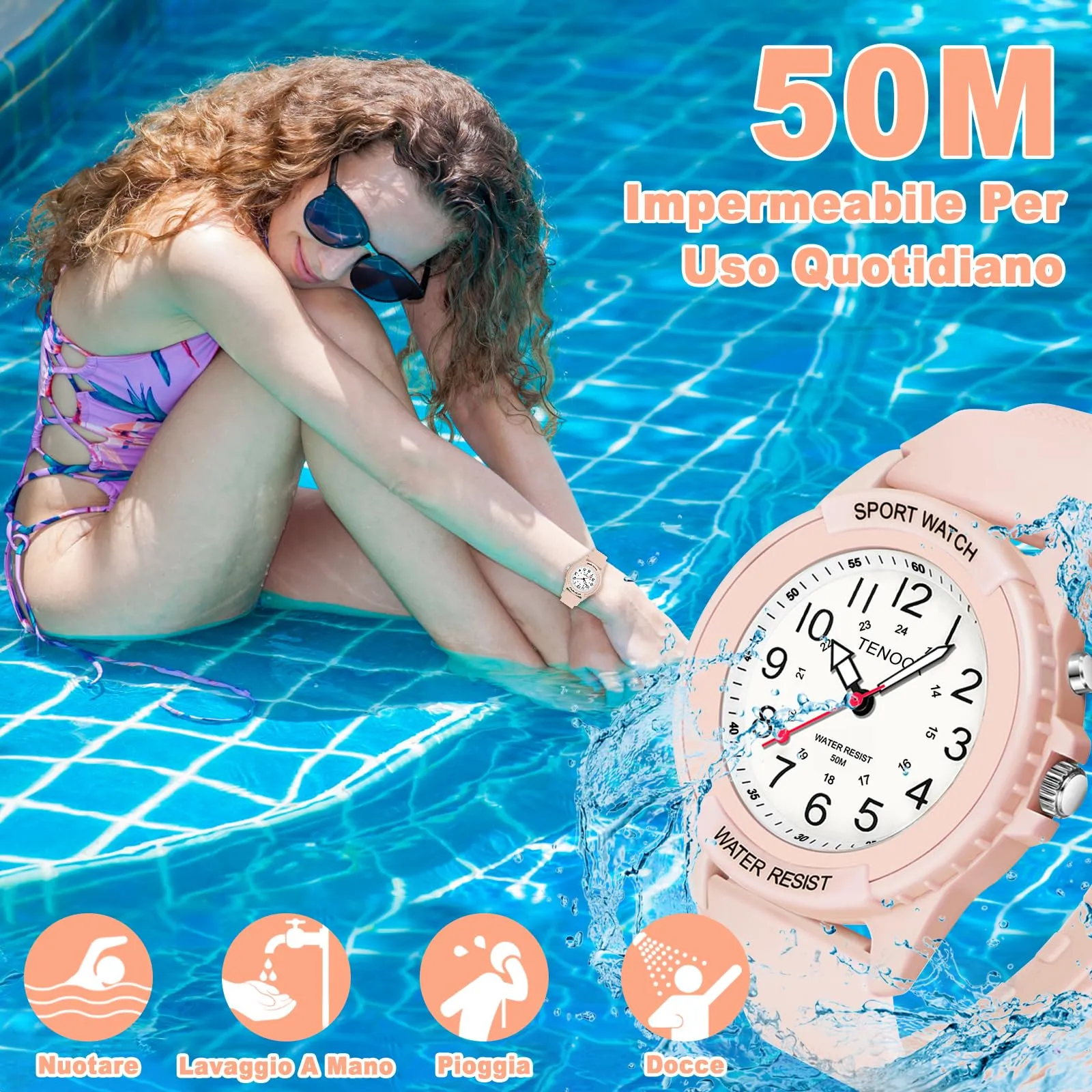 TENOCK Orologio da Polso Sportivo da Donna Analogico al Quarzo, 50M Impermeabile con Luce Notturna - immagine 2