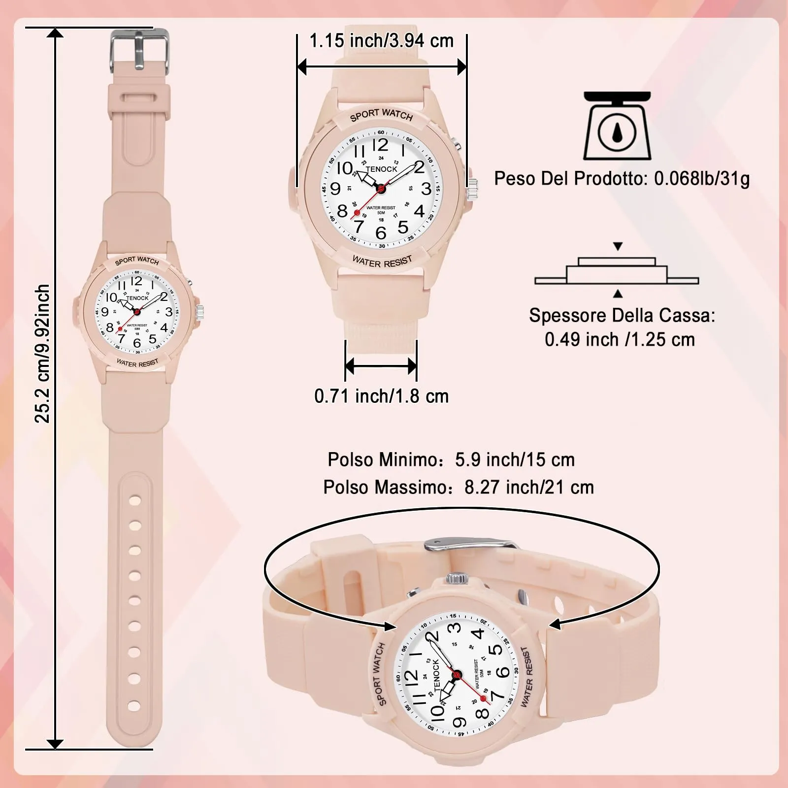 TENOCK Orologio da Polso Sportivo da Donna Analogico al Quarzo, 50M Impermeabile con Luce Notturna - immagine 6