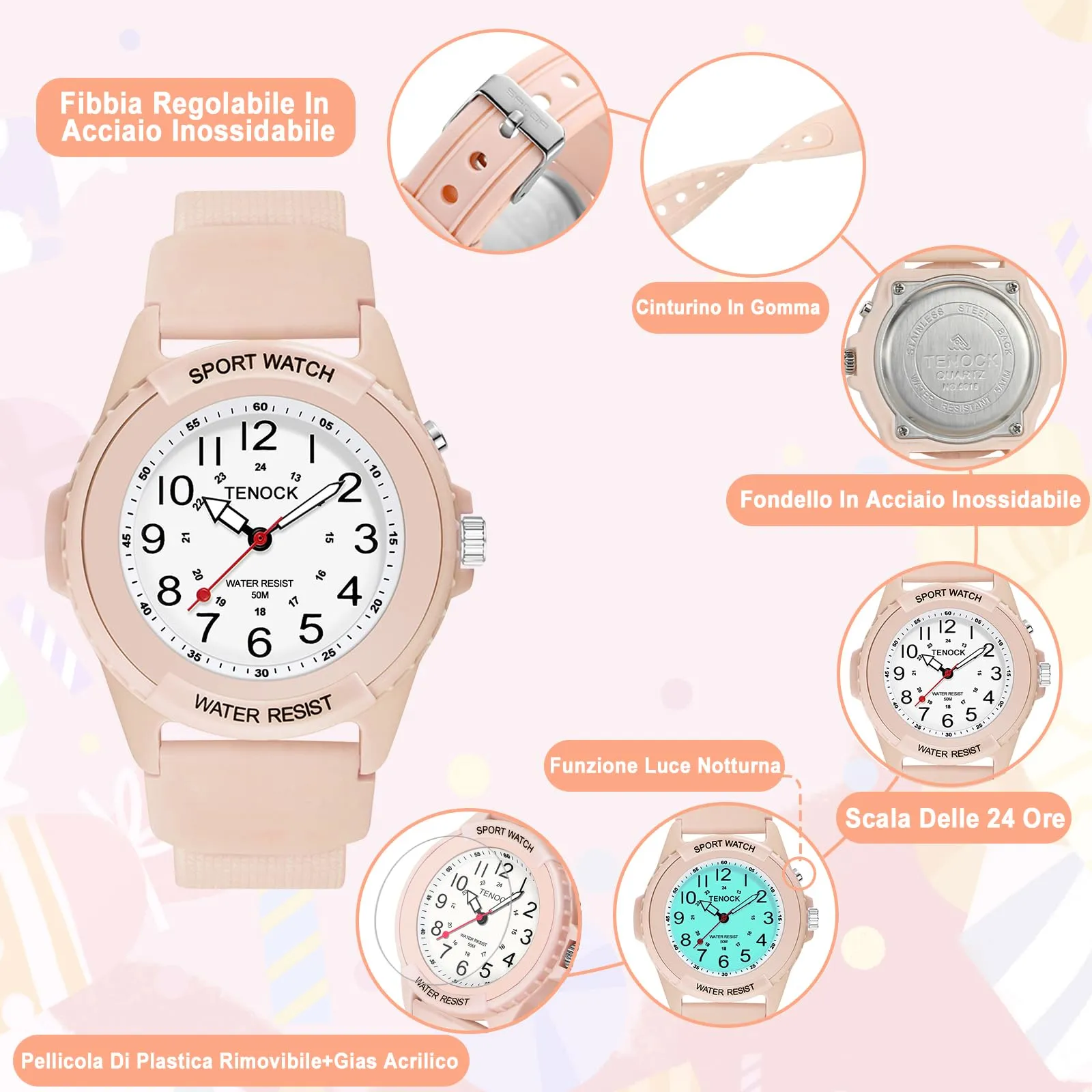 TENOCK Orologio da Polso Sportivo da Donna Analogico al Quarzo, 50M Impermeabile con Luce Notturna - immagine 7