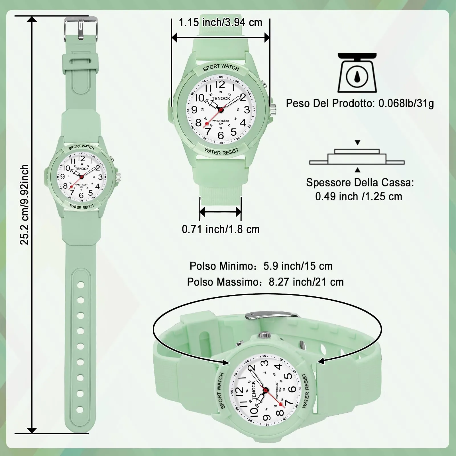 TENOCK Orologio da Polso Sportivo Donna Analogico al Quarzo 50M Impermeabile con Luce Notturna - immagine 6