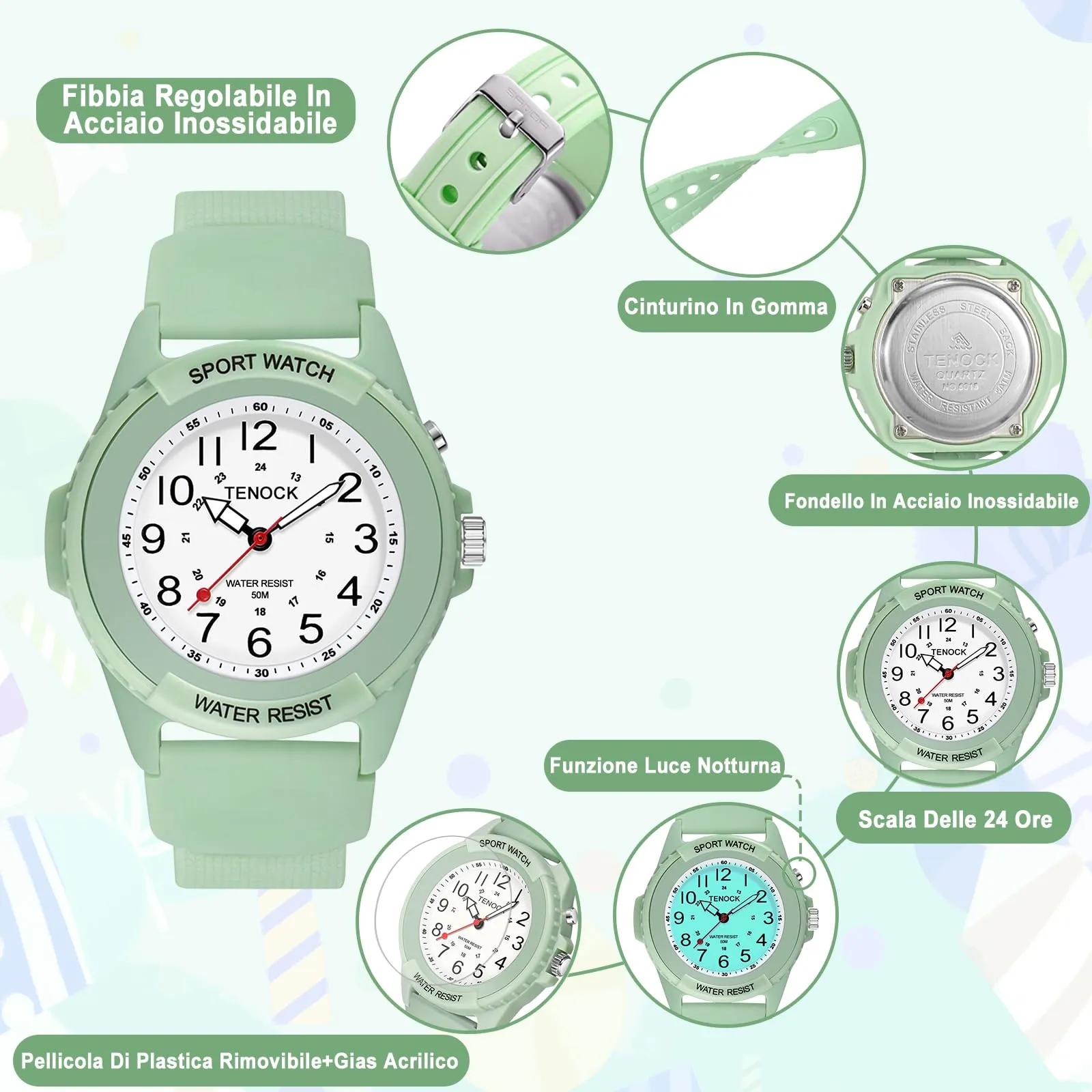 TENOCK Orologio da Polso Sportivo Donna Analogico al Quarzo 50M Impermeabile con Luce Notturna - immagine 7