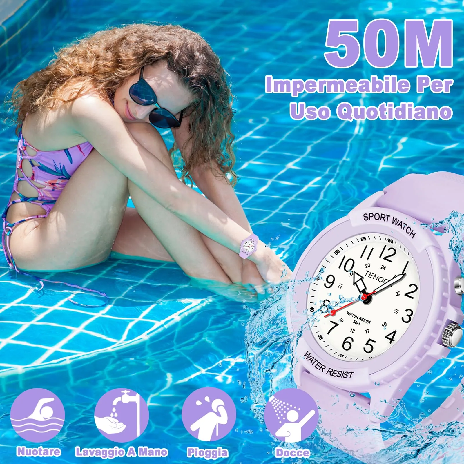 TENOCK Orologio da Polso Sportivo da Donna Analogico al Quarzo 50M Impermeabile con Luce Notturna - immagine 2