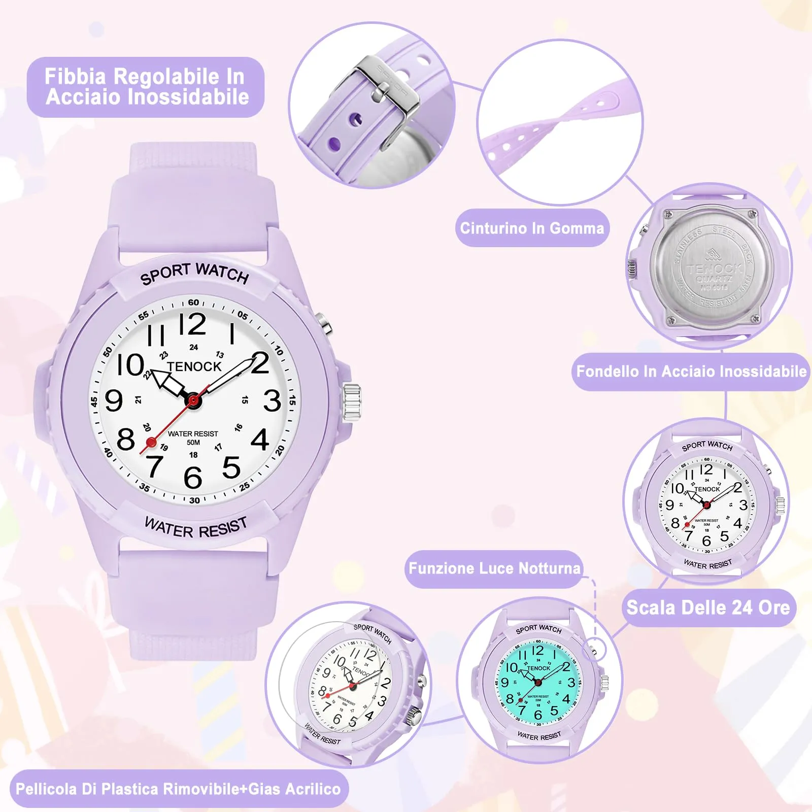 TENOCK Orologio da Polso Sportivo da Donna Analogico al Quarzo 50M Impermeabile con Luce Notturna - immagine 7