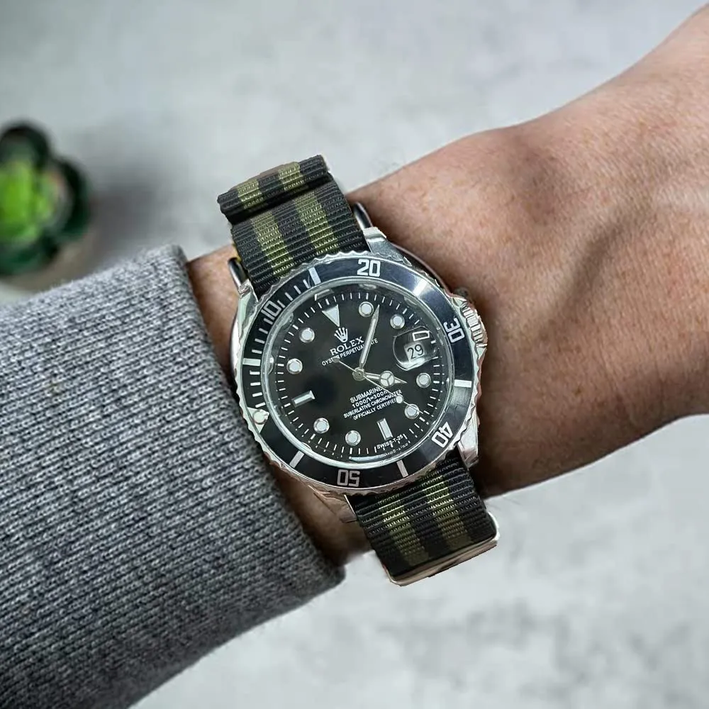 FOUUA Cinturino per Orologio in Nylon Stile Nato, 22mm, Nero-Verde - immagine 5