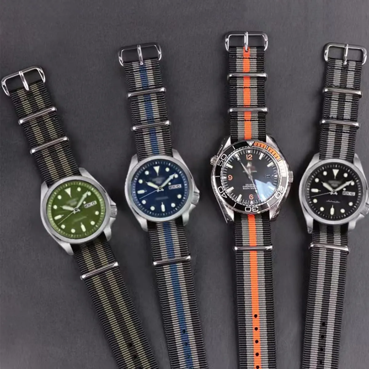 FOUUA Cinturino per orologio in nylon stile Nato 18mm Nero-arancio - immagine 4