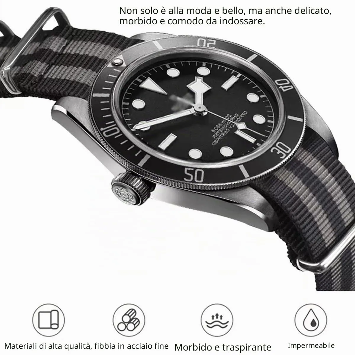 FOUUA Cinturino per orologio in nylon stile Nato 18mm Nero-arancio - immagine 7