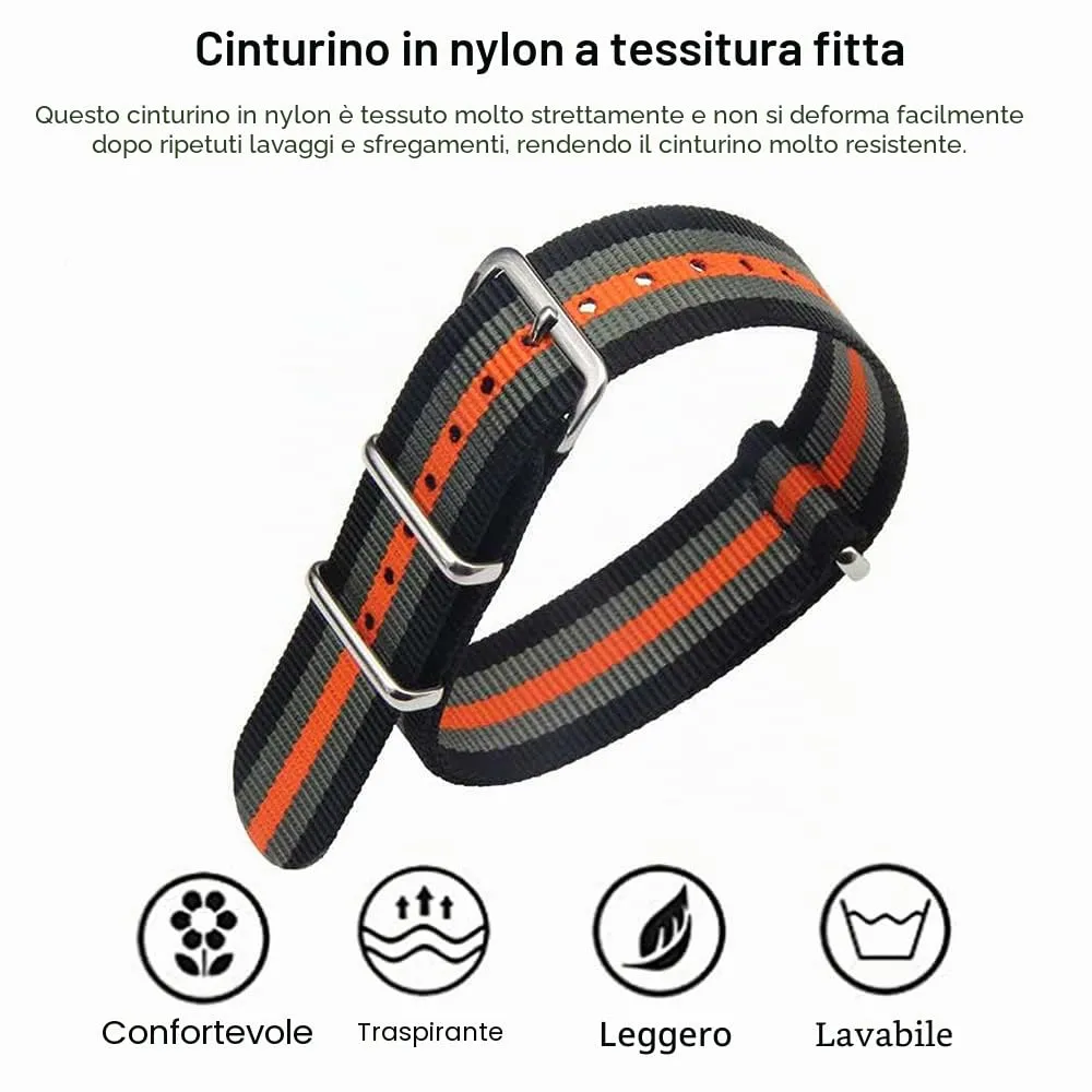 FOUUA Cinturino per Orologio in Nylon Stile Nato, 16mm, Nero-arancio - immagine 3