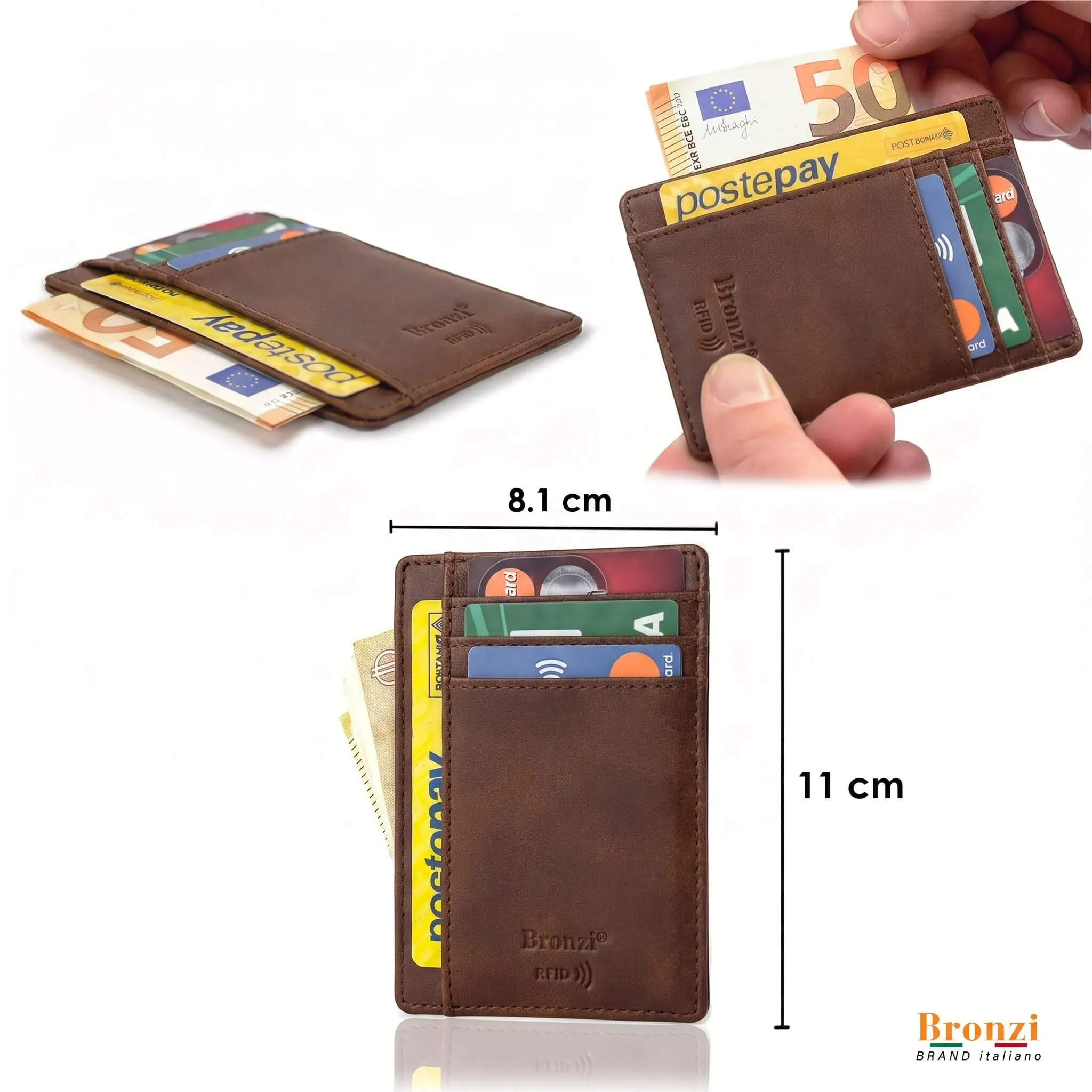 Bronzi Portafoglio Uomo Slim RFID Marrone Similpelle - immagine 2