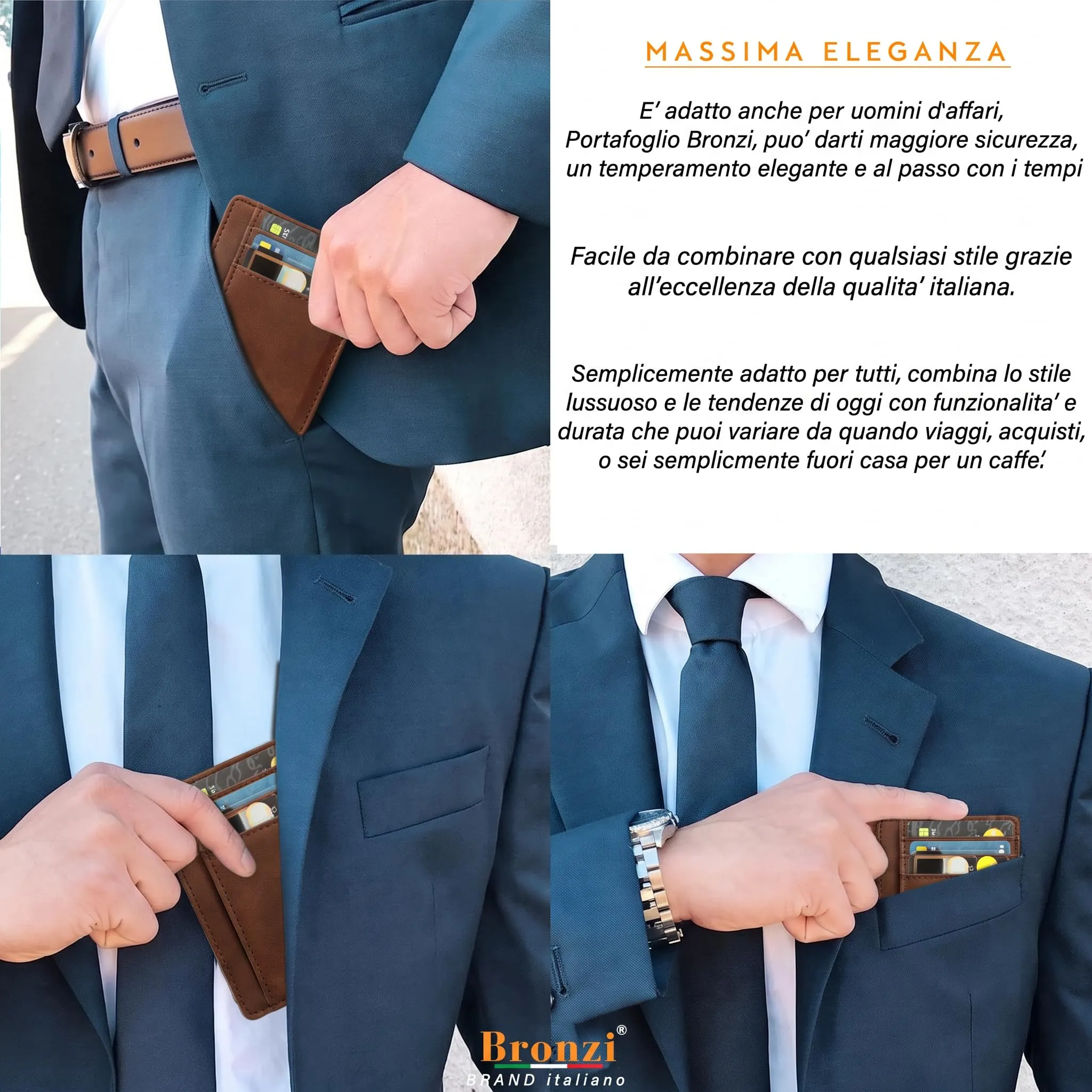 Bronzi Portafoglio Uomo Slim RFID Marrone Similpelle - immagine 6