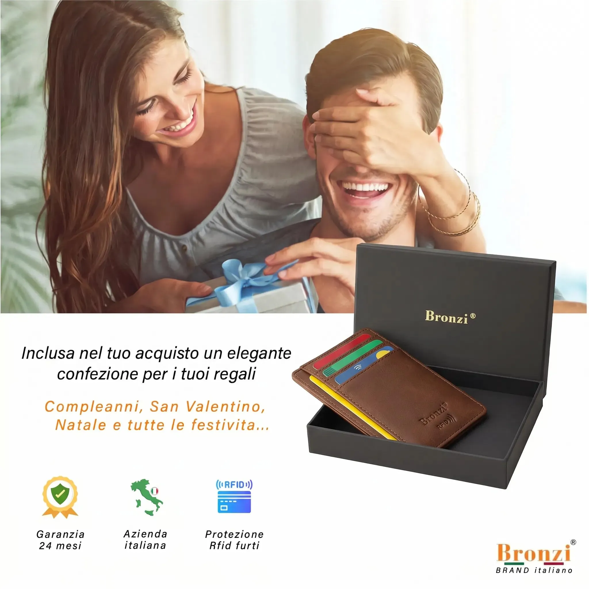 Bronzi Portafoglio Uomo Slim RFID Marrone Similpelle - immagine 7