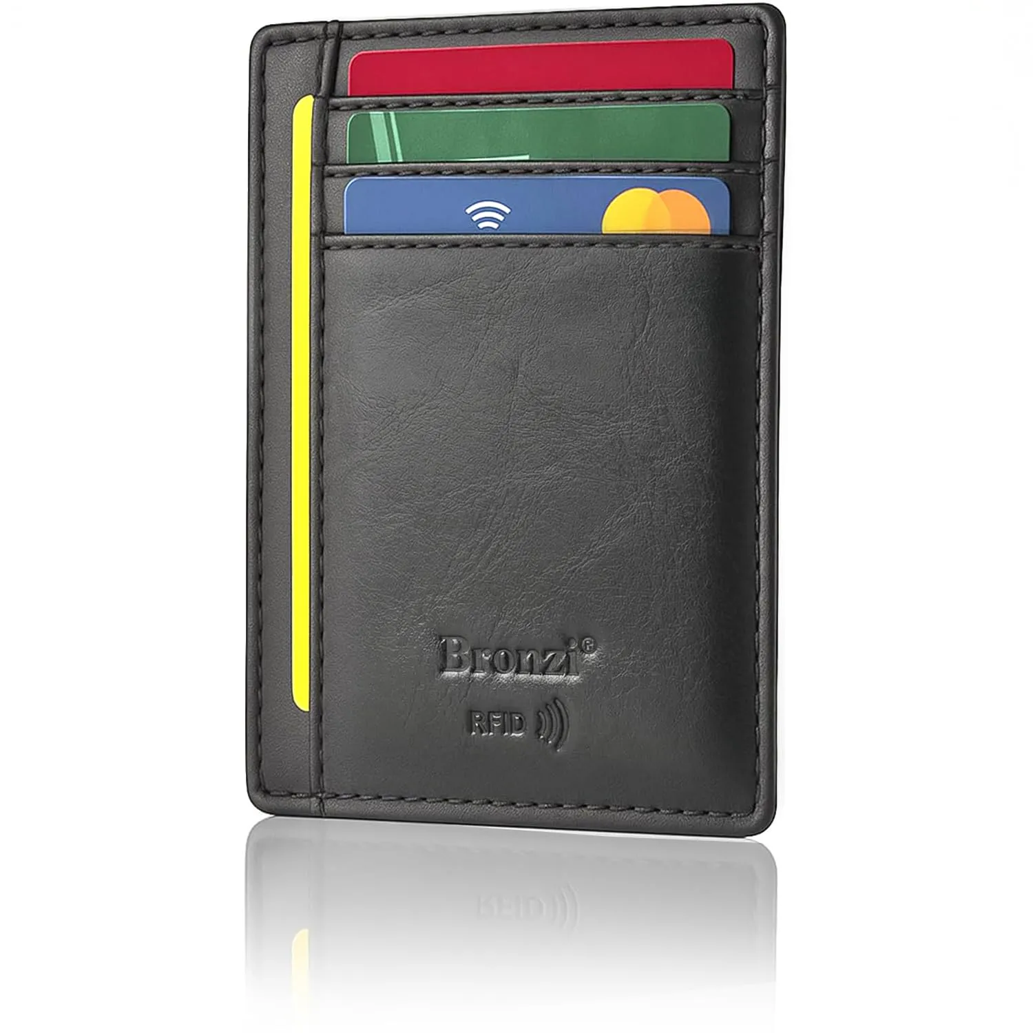 Bronzi Portafoglio Uomo Slim in Similpelle Nero, Portacarte con Protezione RFID - immagine 1