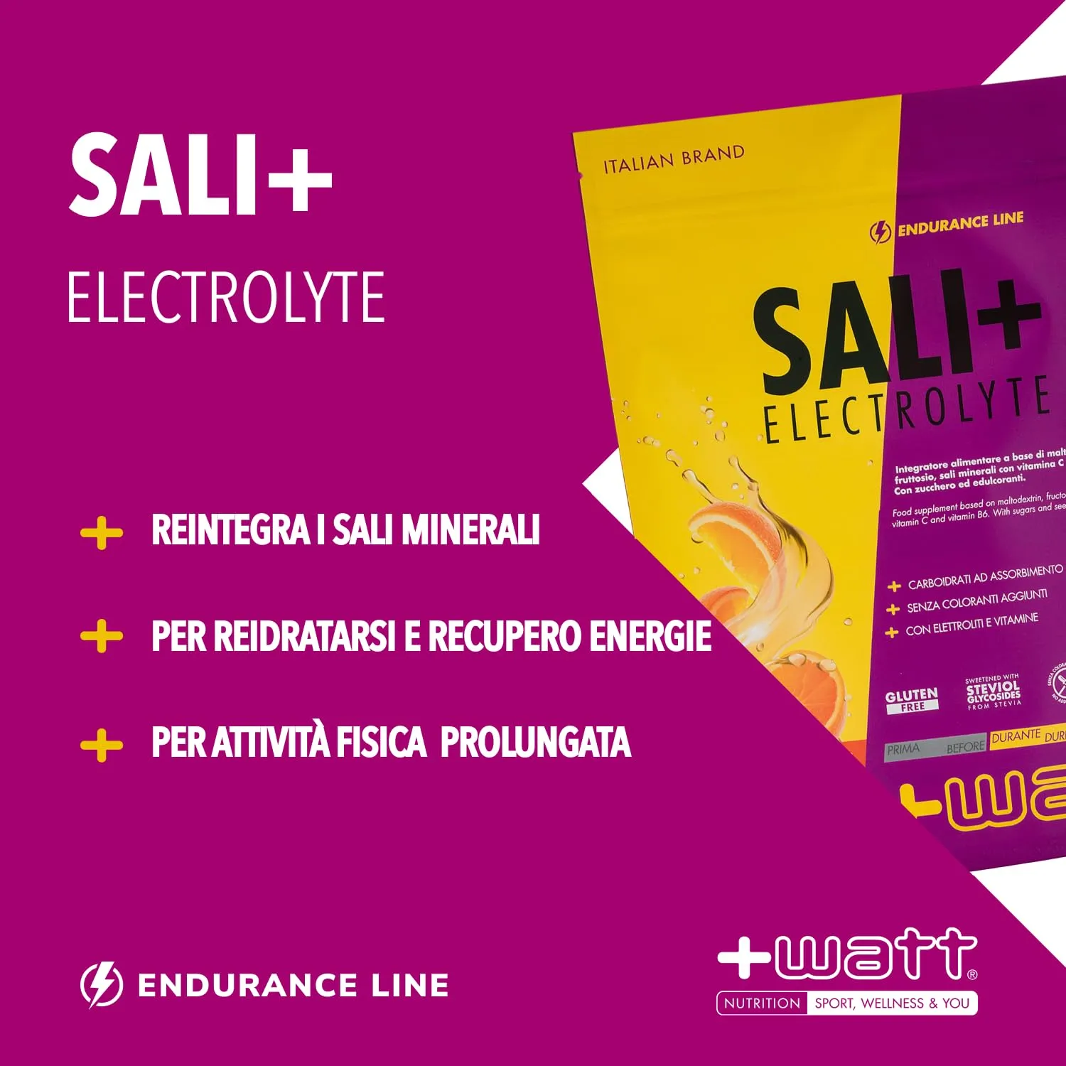 +Watt Sali+ Electrolyte Soluzione Ipotonica di Carboidrati ed Elettroliti, Gusto Arancia, 600 g - immagine 2