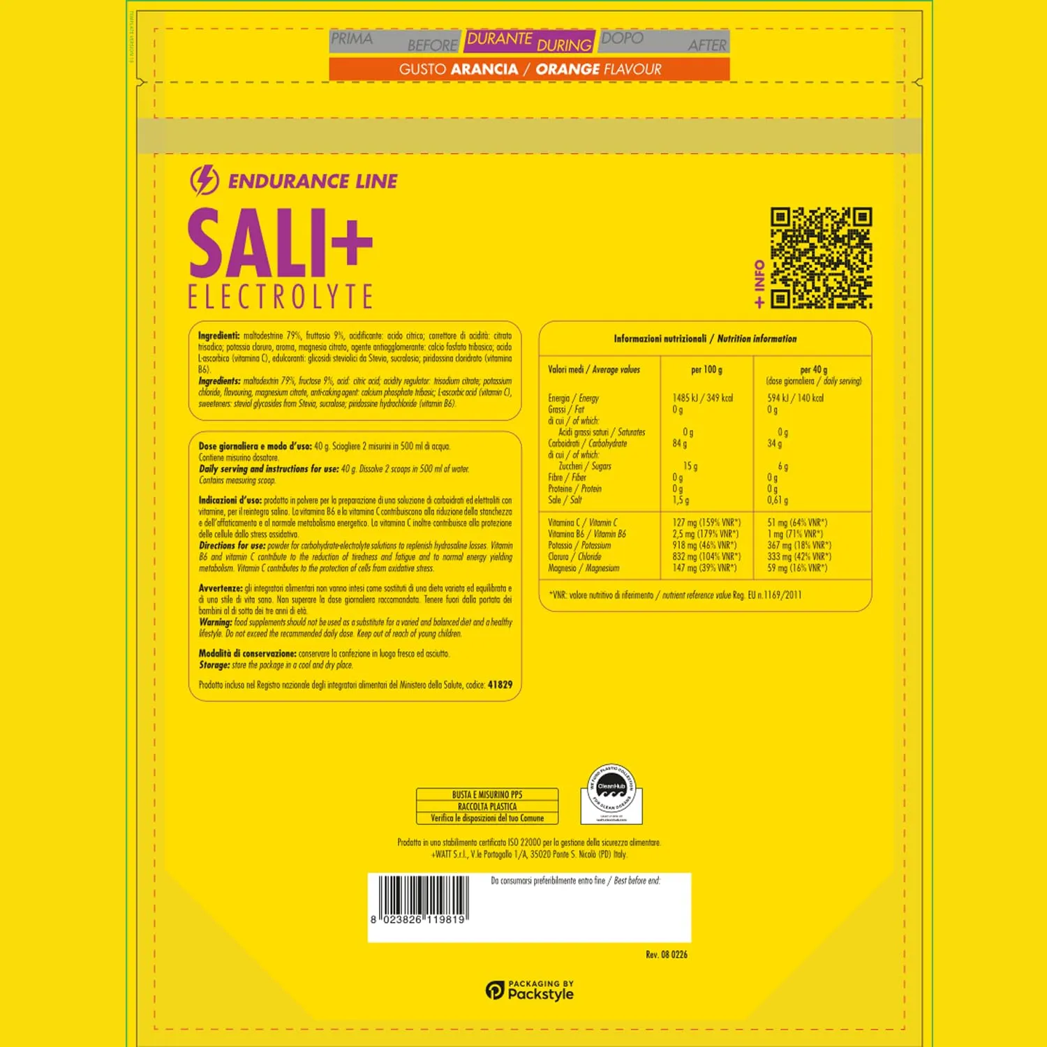 +Watt Sali+ Electrolyte Soluzione Ipotonica di Carboidrati ed Elettroliti, Gusto Arancia, 600 g - immagine 6