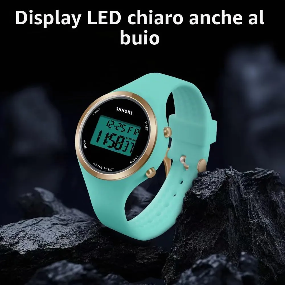 AOOSU Orologio Digitale da Donna con Sveglia, Cinturino in Silicone, Quadrante Luminoso e Data (Verde) - immagine 5