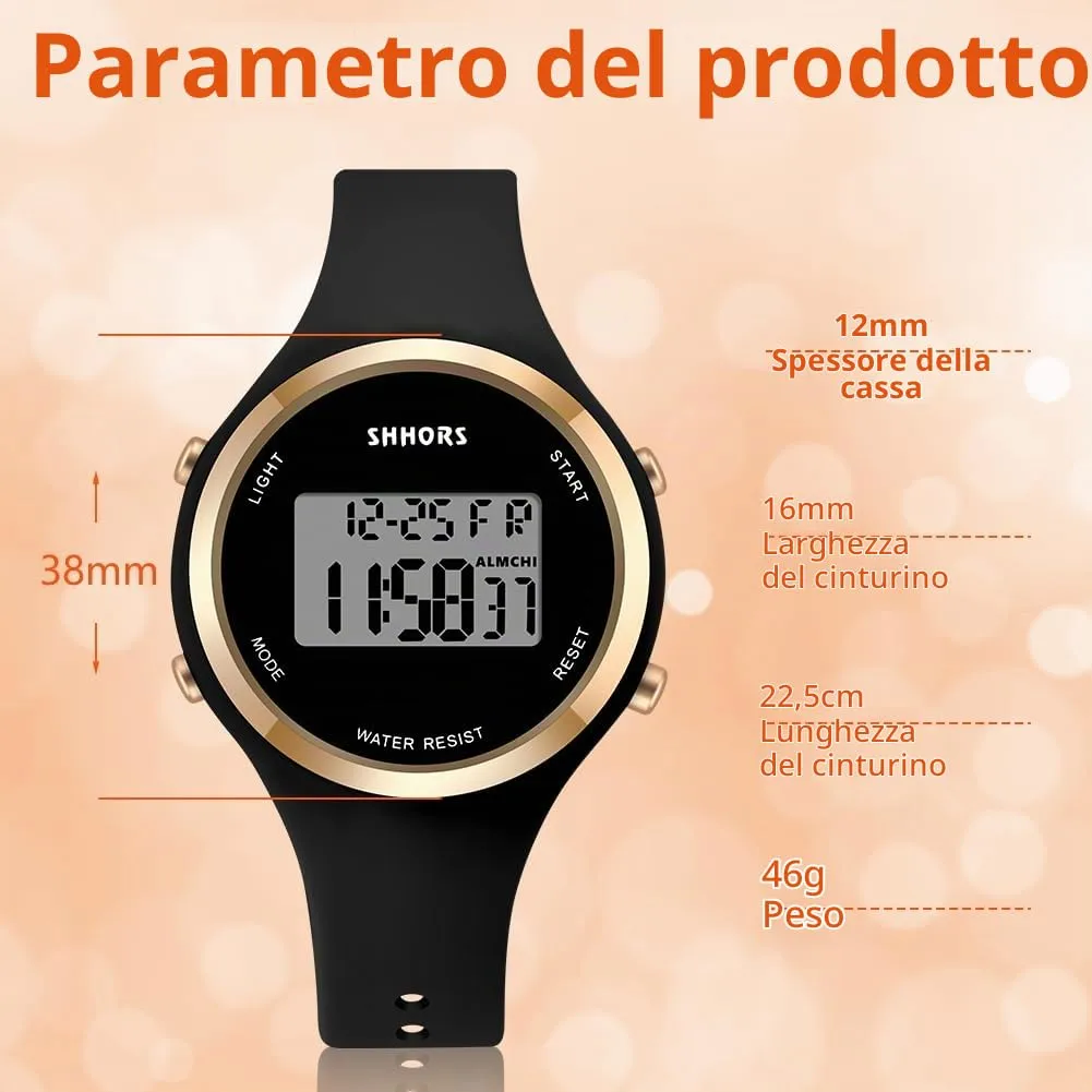 AOOSU Orologio Digitale da Donna con Sveglia, Cinturino in Silicone, Quadrante Luminoso e Data (Nero) - immagine 2