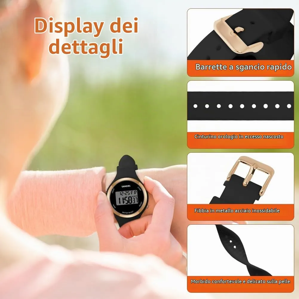 AOOSU Orologio Digitale da Donna con Sveglia, Cinturino in Silicone, Quadrante Luminoso e Data (Nero) - immagine 4