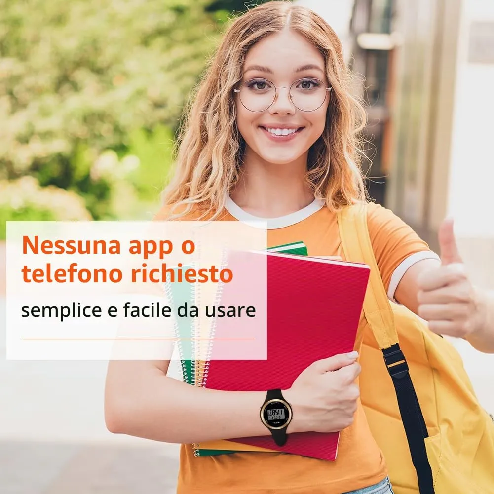 AOOSU Orologio Digitale da Donna con Sveglia, Cinturino in Silicone, Quadrante Luminoso e Data (Nero) - immagine 6